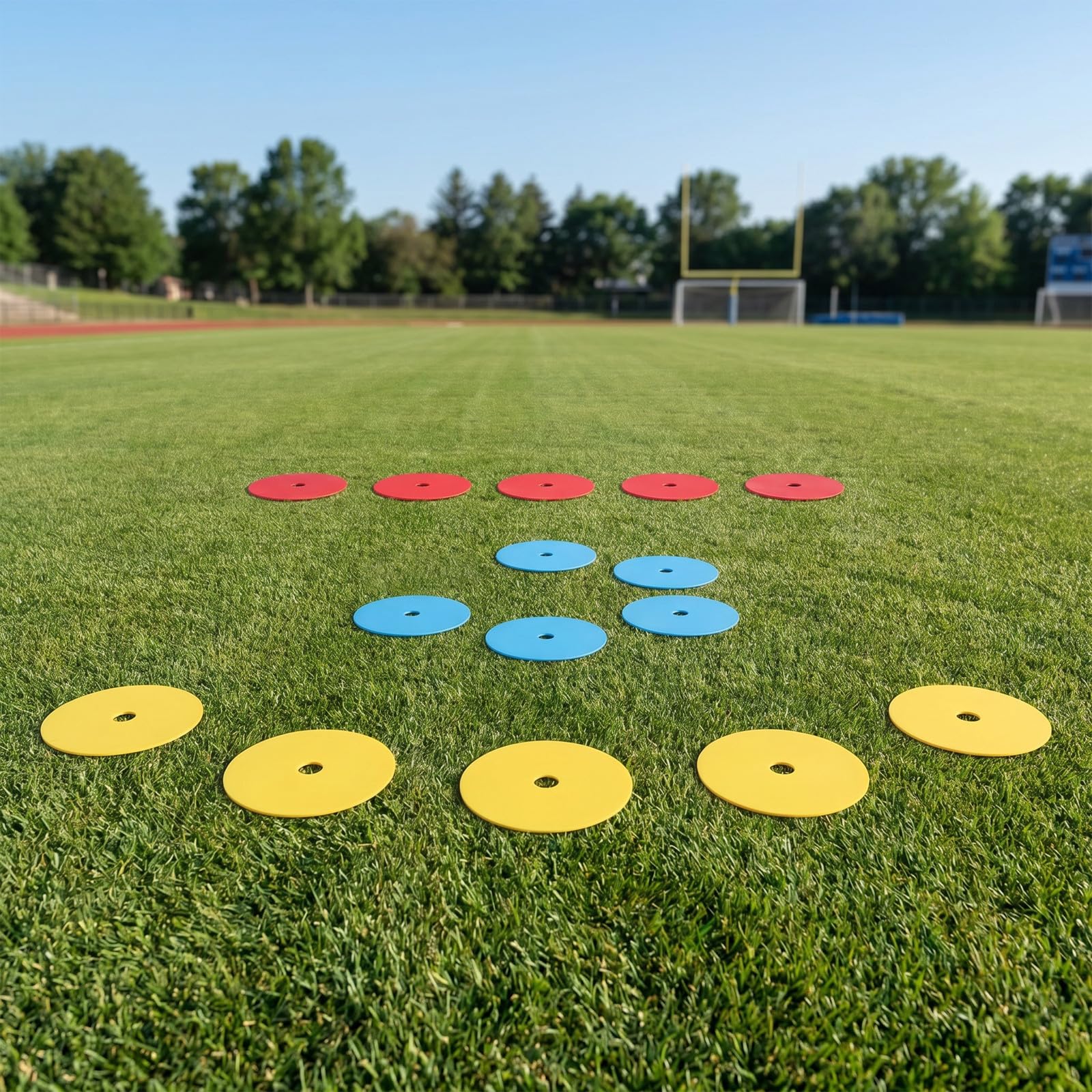 15 Conos Planos marcadores de Puntos: Conos de fútbol Antideslizantes de 6 Pulgadas con Orificios para el Suelo - marcadores de Puntos para cancha de fútbol, ​​Discos Planos, Equipo de