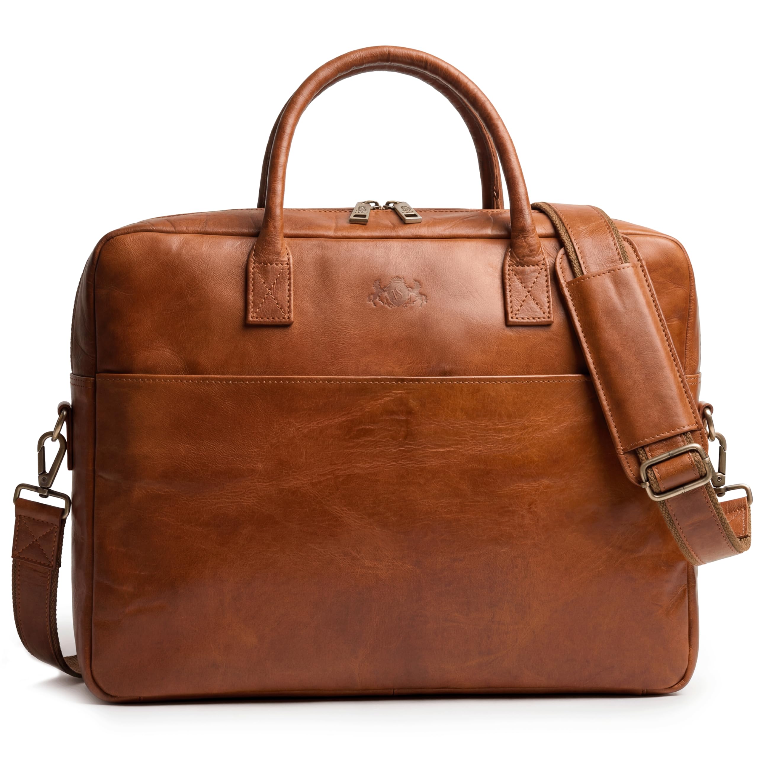 SID & VAIN große Laptoptasche echt Leder - 15 Zoll Laptop Business-Tasche CEDAR groß - Aktentasche mit Schultergurt - Arbeitstasche Herren und Damen braun handgefertigt