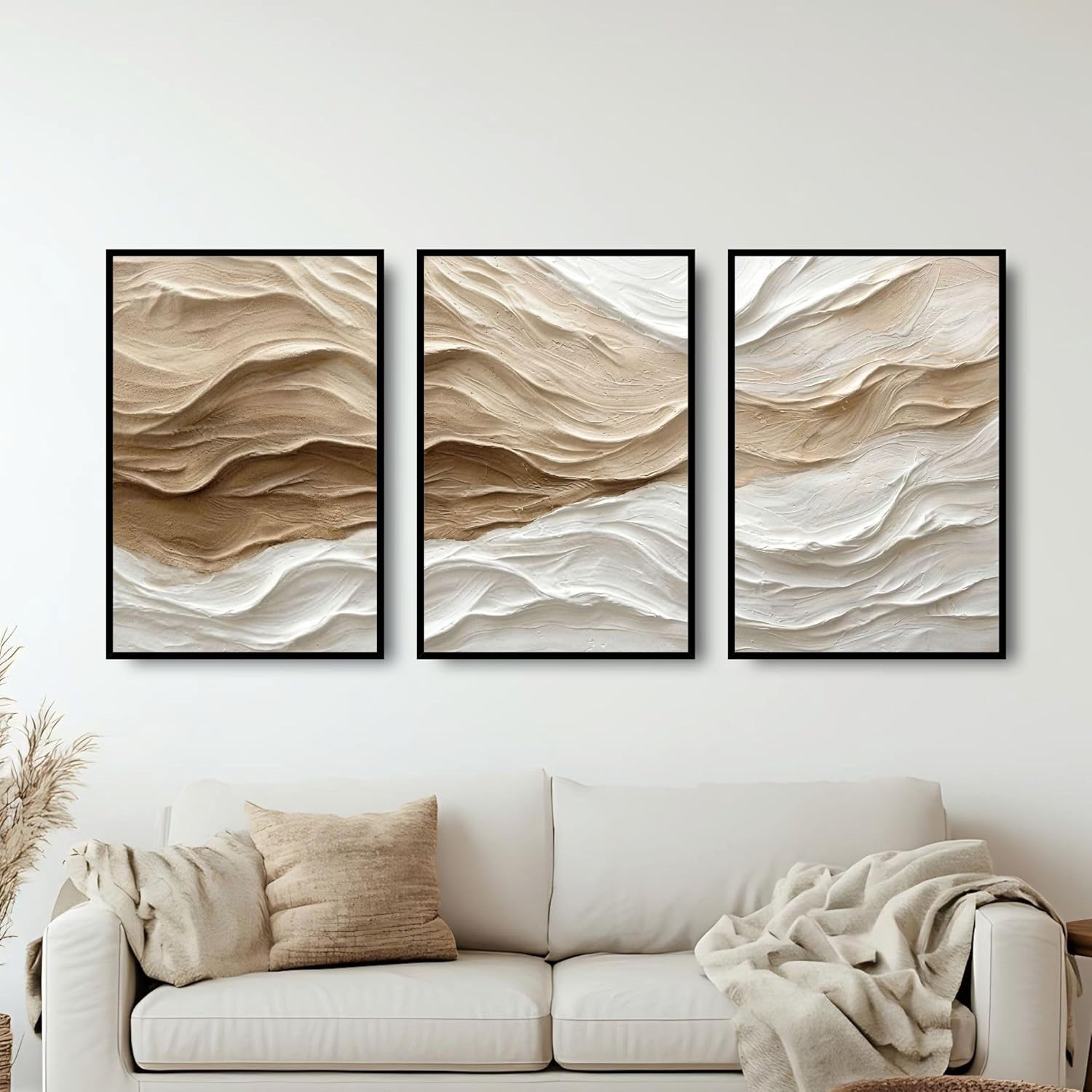 Large Framed Abstract Wall Art for Living Room, Premium Crystal Porcelain Canvas Print Set of 1, White Brown Modern Design - Perfect for Bedroom, Office, Hallway - 16x24 inch