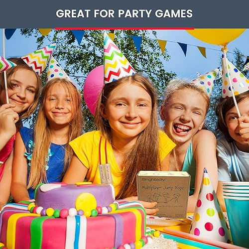 Miniatura 7 de Cuerda de saltar de 16 pies de largo para niños, multijugador, ajustable, mango de madera de aspecto clásico, cuerda de saltar duradera para niños,