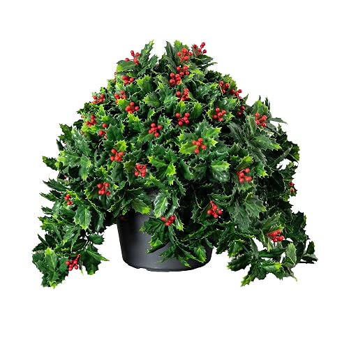 Nearly Natural 16in. Artificial Holly Berry Plant, UV-Resistant Decor |