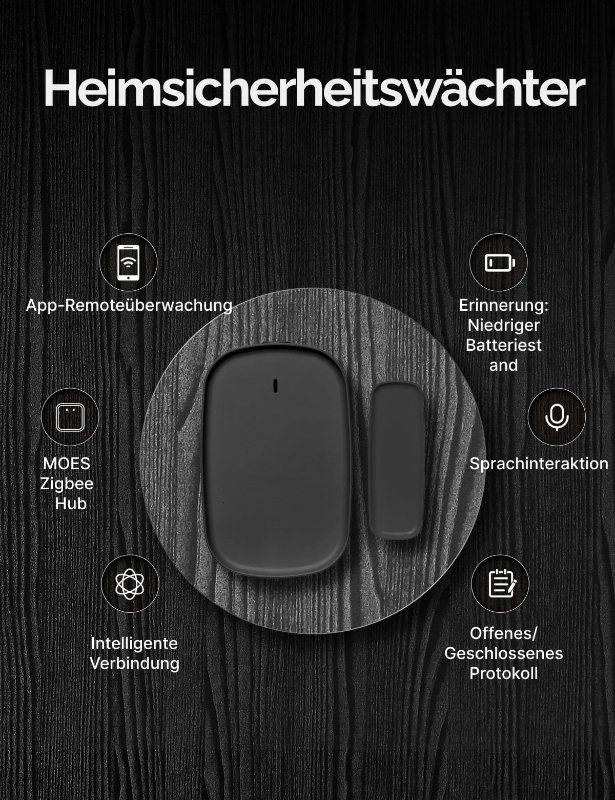 MOES Smart Tür - und Fenstersensor,MOES/Tuya ZigBee Hub erforderlich,Drahtloser Detektor für Alarmanlage, Smart Life/Tuya App,Kompatibel mit Tuya-Geräte, Alexa,und Google Assistant,Schwarz 3P