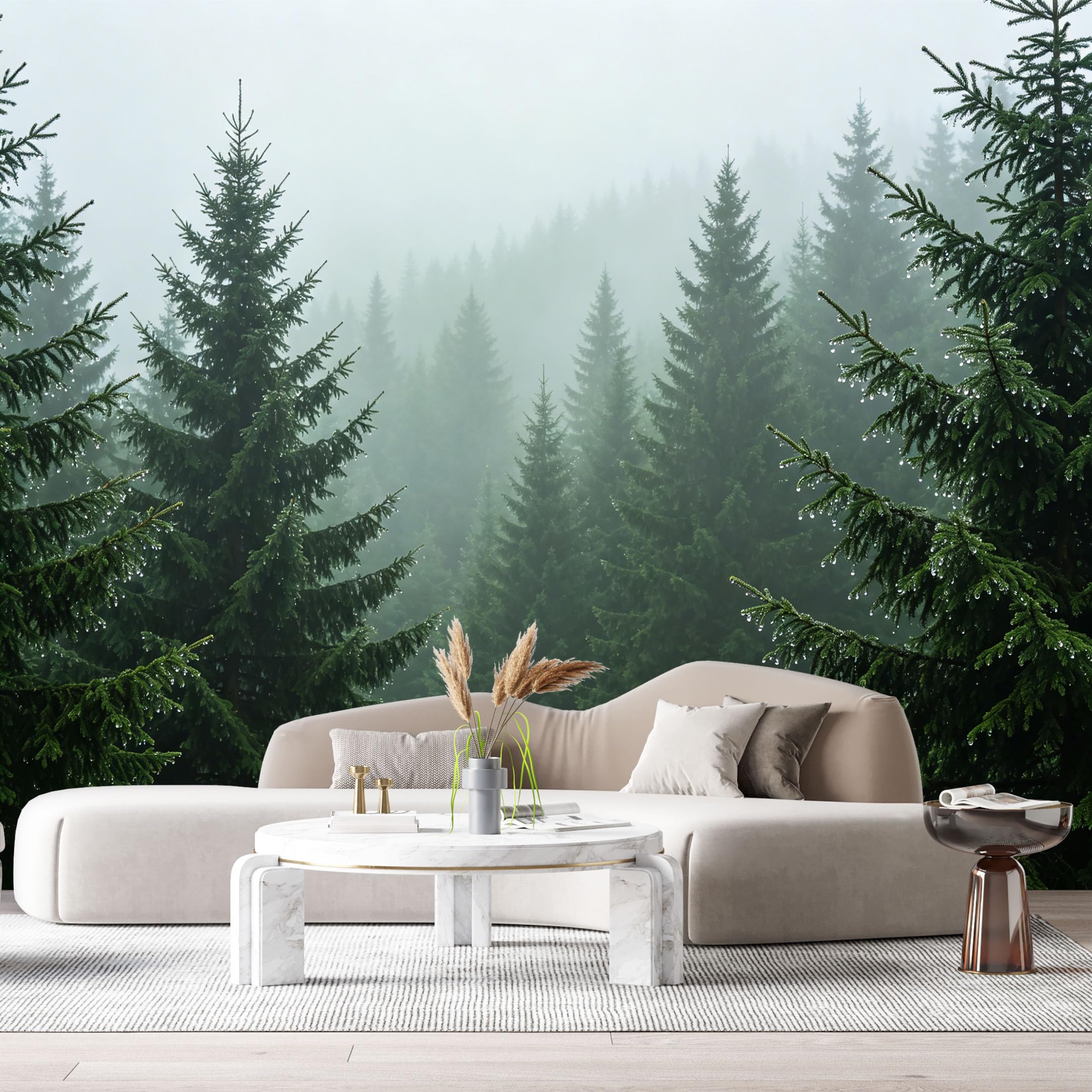 Custom Size Wall Murals Misty Forest Landscape Evergreen Pine Trees Foggy Mountain View SelfAdhesive Wall Fabric Removable Large Wallpaper for Photo Living Room