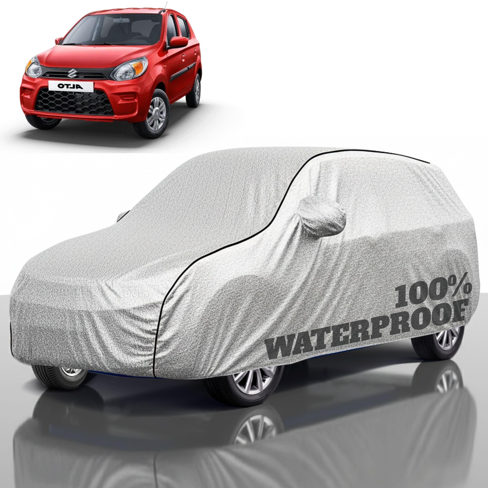 Premium Polyester Car Cover Alto 800 All-Weather Protection from Rain, Dust &amp; Sun | UV Resistant Fabric | Full Body Secure Fit for Outdoor &amp; Indoor Parking Silver
