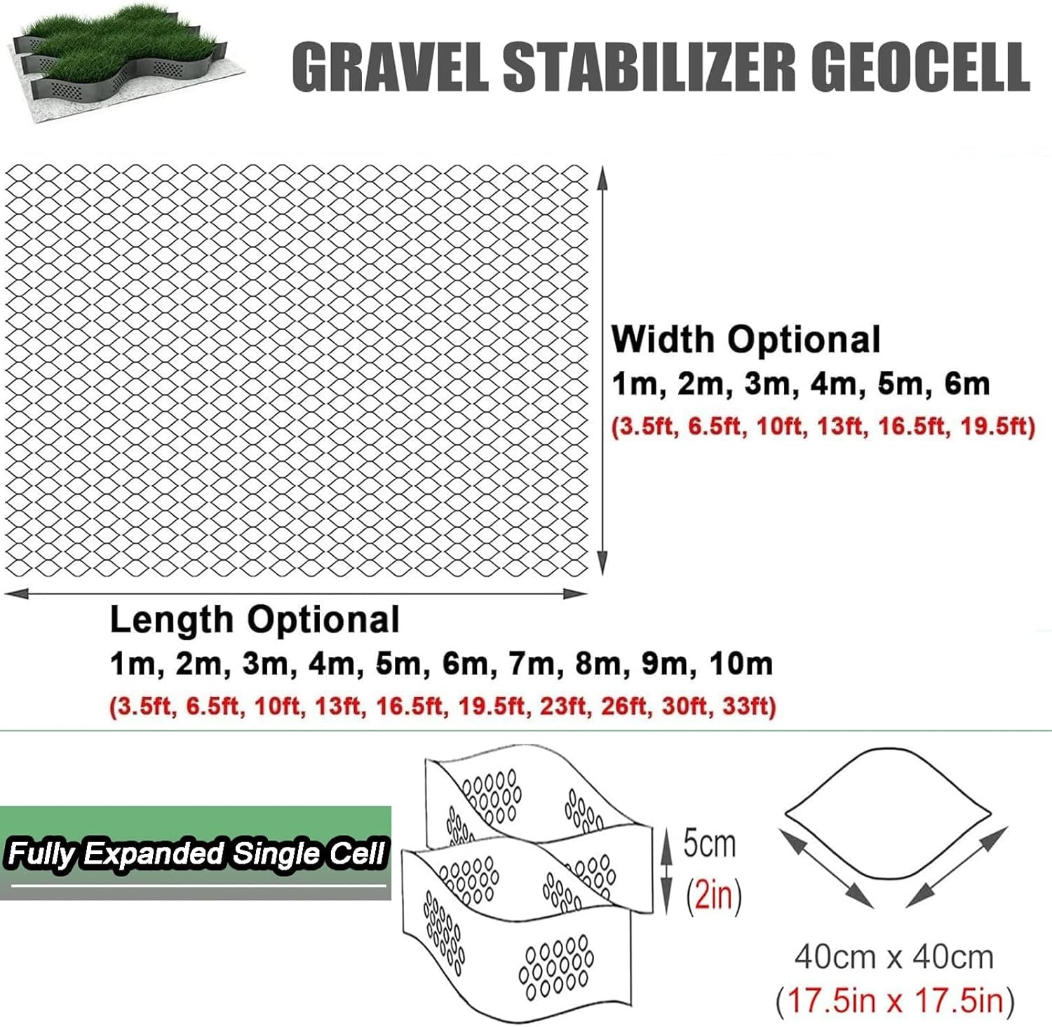ジオグリッド グラウンド グリッド 2 インチ、土壌安定剤ジオグリッド、泥土壌侵食防止ジオグリッド ネット、DIY パティオ、ドライ  高さ2インチのジオセルジオグリッド、土壌/砂利安定化用、透過性滑り止め舗装、排水穴付き大型ジオウェブ、バックパティオ、ガーデンパス ...