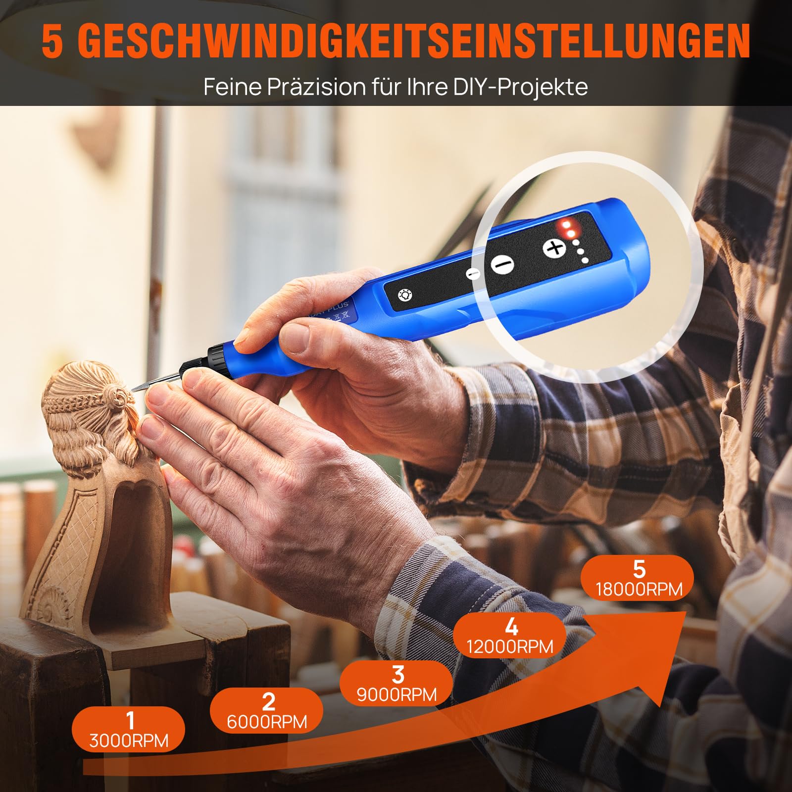 Multifunktionswerkzeug 42W Rotationswerkzeug Drehwerkzeug mit Zubehör und Aufsätze 5 Variable Drehzahl 3000-18000RPM für Bohren, Schneiden, Schärfen und Heimwerker