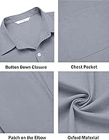 Vista 40 de COOFANDY Camisa Oxford de manga larga con botones para hombre, camisas de vestir de ajuste regular