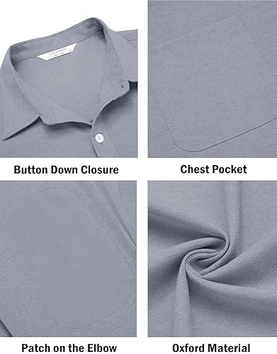 Miniatura 40 de COOFANDY Camisa Oxford de manga larga con botones para hombre, camisas de vestir de ajuste regular