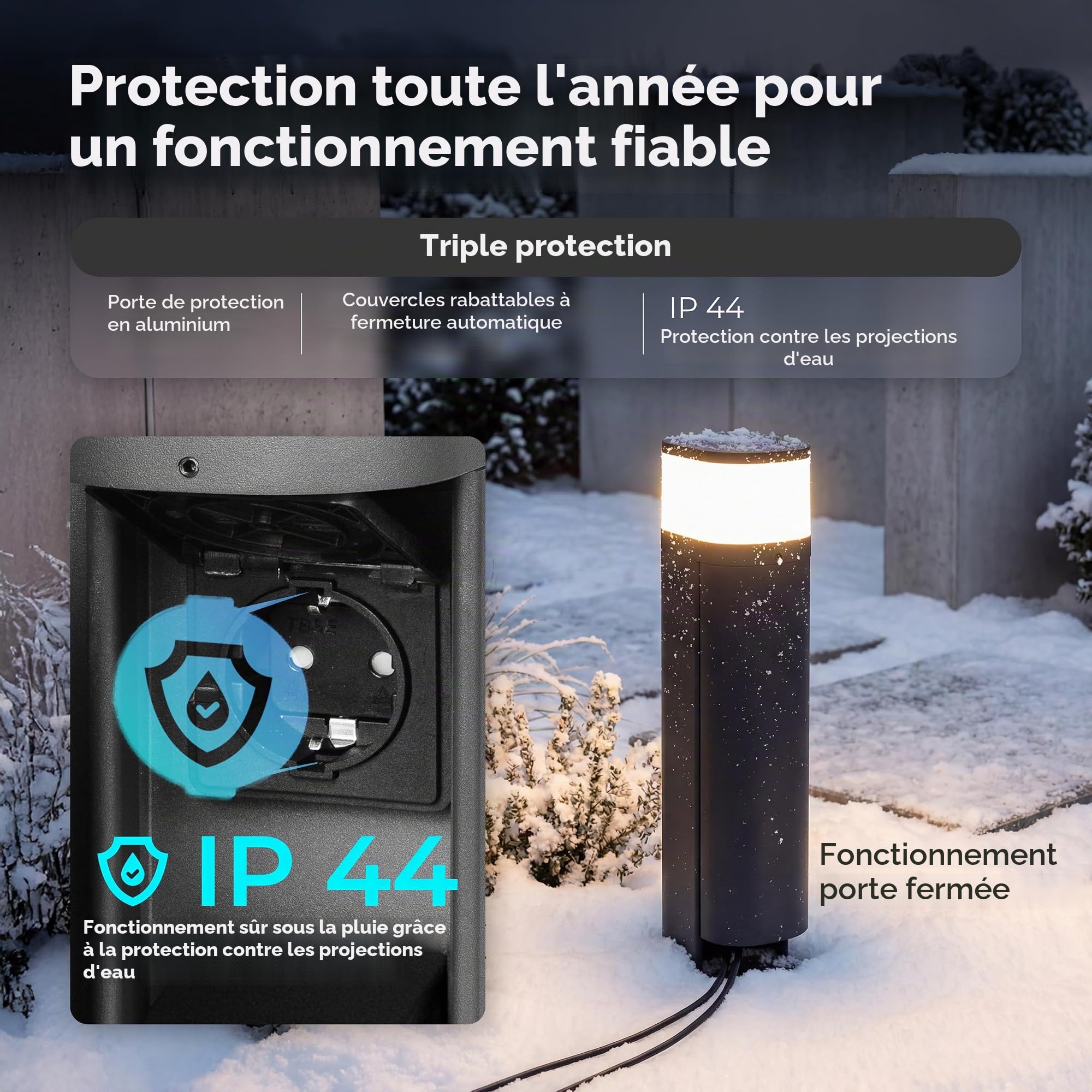 Novatool 2x Borne lumineuse extérieure avec prise 2 entrées Anthracite ronde avec cache IP44 Prise de jardin Prise extérieure Colonne de prise de jardin Tour de prise de jardin