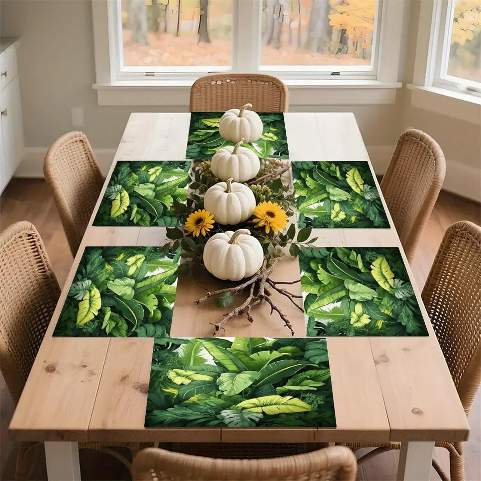 Cute Banana Leaves Placemats Wipeable Heat Resistant Table Mats Washable Flax Place Mats Elegant Cloth Non-Slip Placemat for Kitchen Dinning Party Table Decor 12 * 18 in
