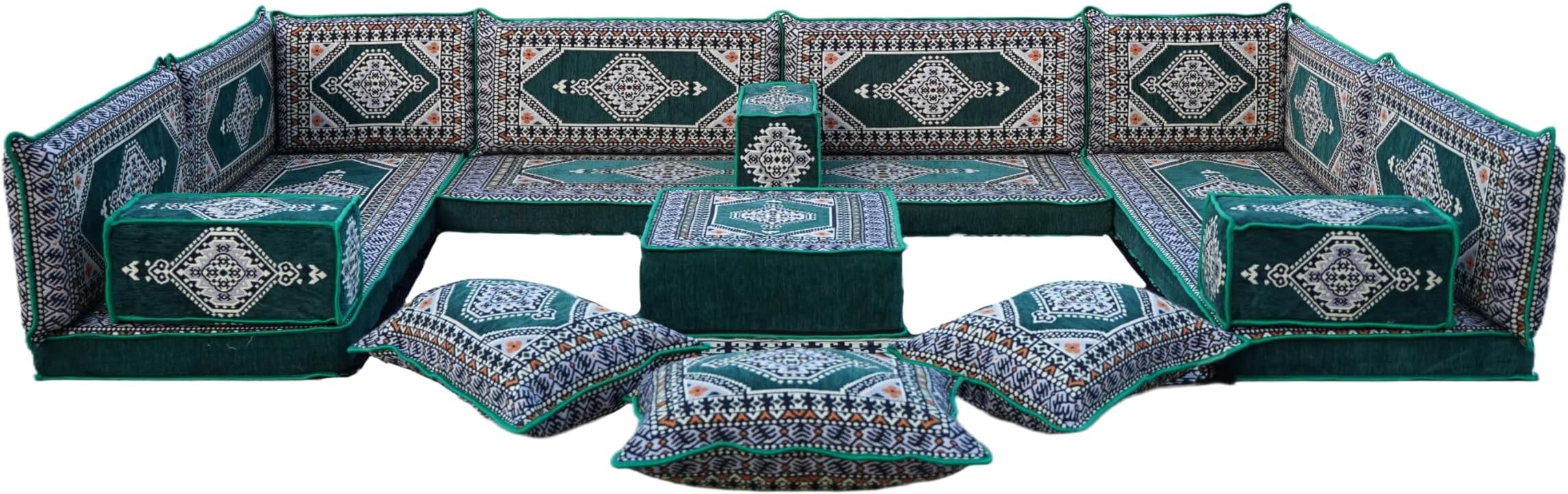 arabicsofa U Shaped Set, Arabic Majlis, U Shaped Living Room Sofas, Floor Couch, Indoor Floor Sofas, Floor Cushions, Floor Pillow, Cozy Sofa (U Sofa + Ottoman + Pillows)