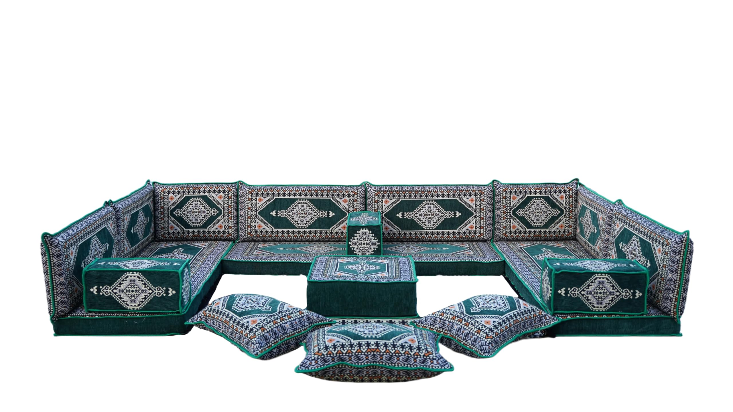 arabicsofa U Shaped Set, Arabic Majlis, U Shaped Living Room Sofas, Floor Couch, Indoor Floor Sofas, Floor Cushions, Floor Pillow, Cozy Sofa (U Sofa + Ottoman + Pillows)