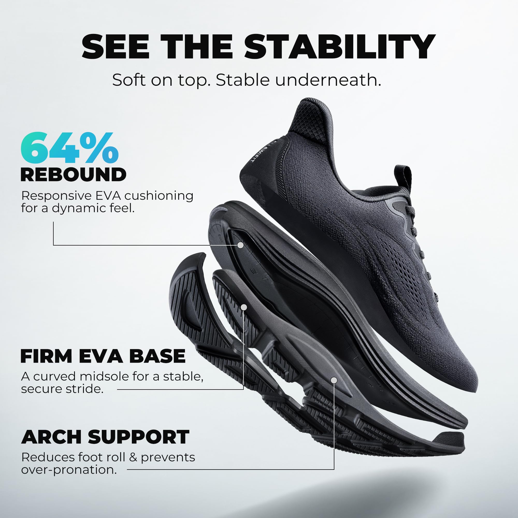 ALLSWIFIT Men's Slip On Wide Toe Box Walking Shoes Hands-Free Barefoot Cushion Running Tennis Arch Support Gym Workout Athletic Fashion Sneakers StediCloud — view 4
