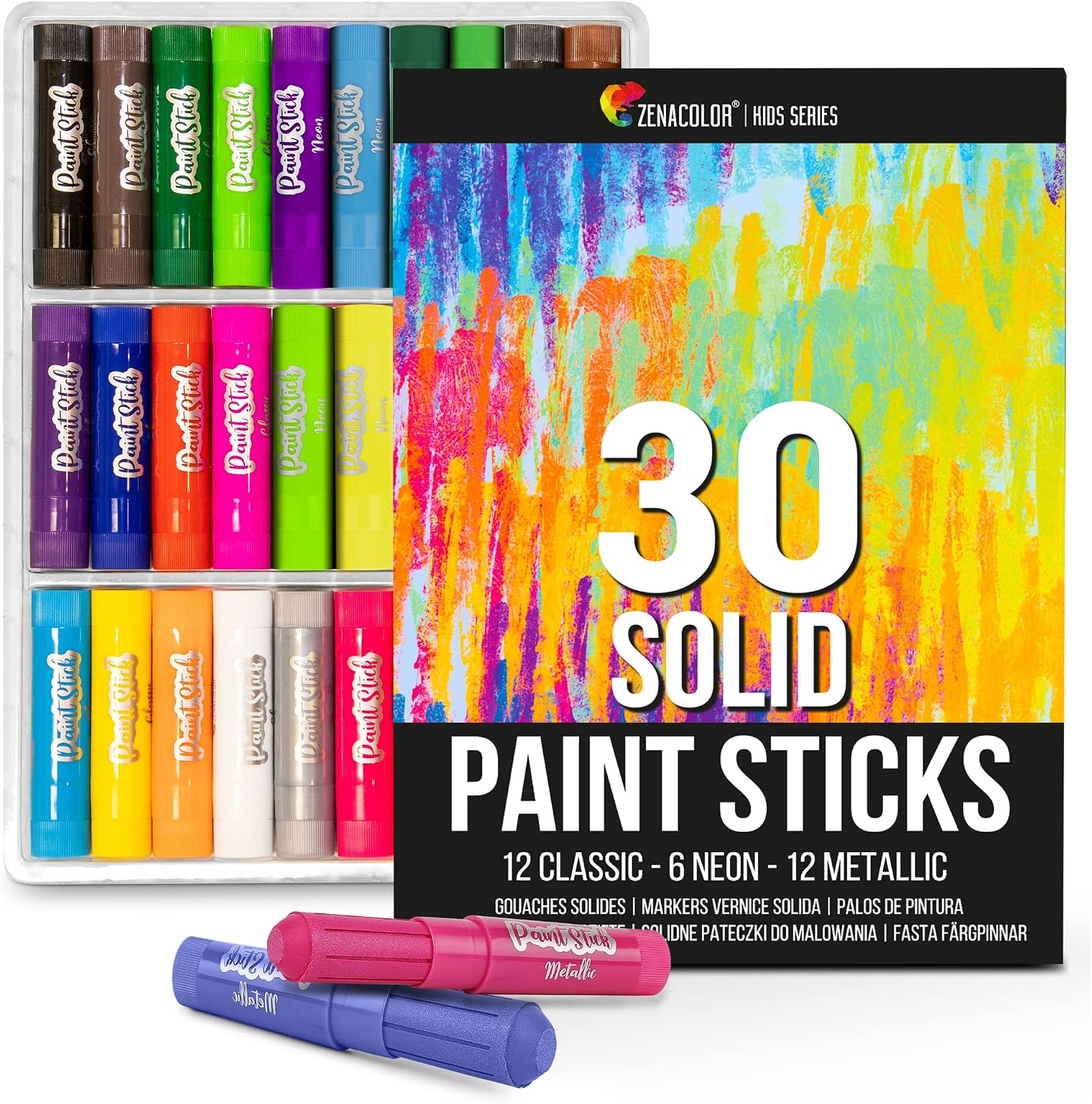 Zenacolor 30 Paint Sticks for Children Art Supplies for Kids Mess