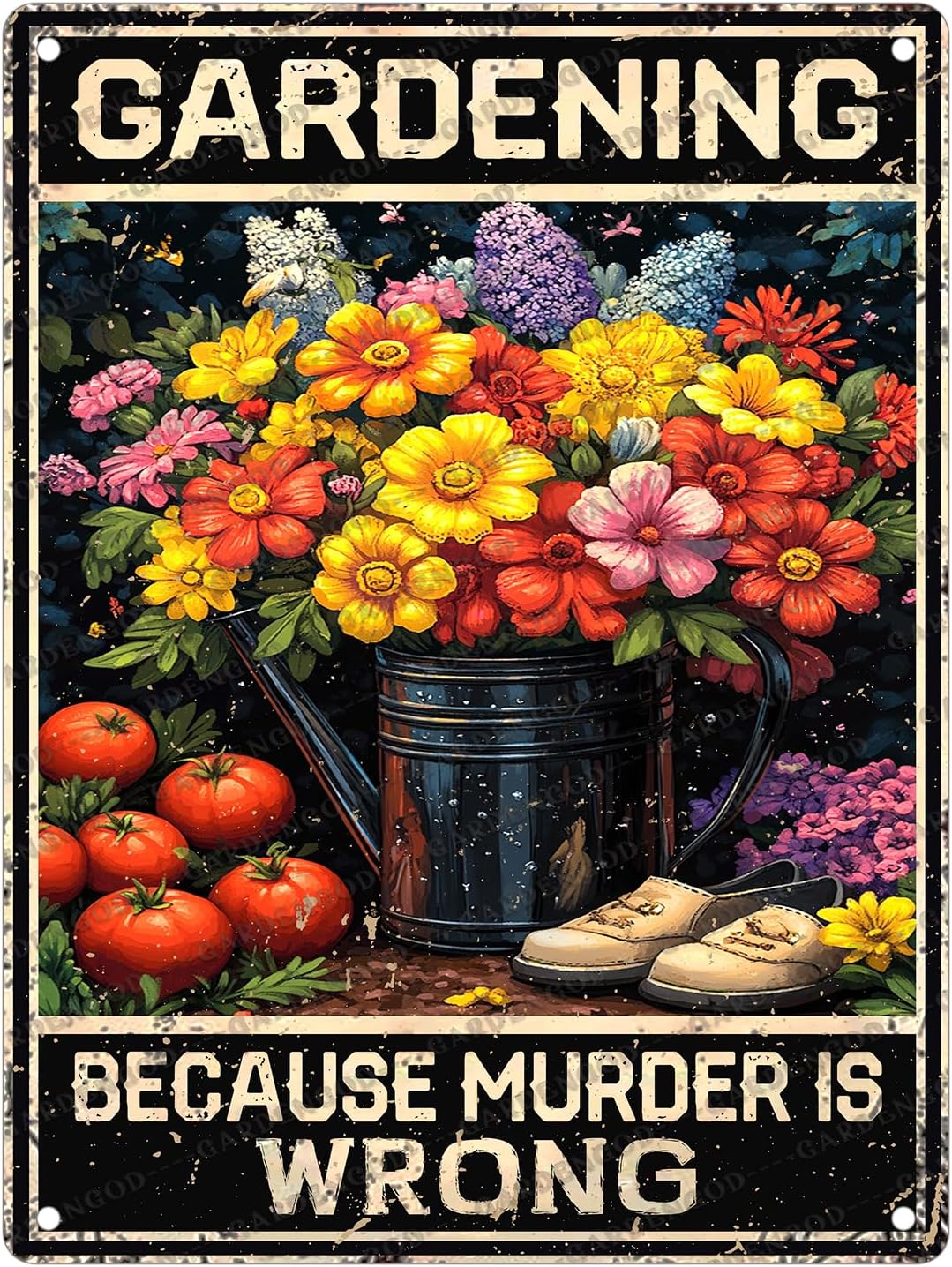 Vintage Garden Metal Sign Gardening Because Murder Is Wrong Metal Poster Home Garden Coffee Office Bar Pub Retro Aluminium Sign Art Wall Decor Plaque 16x12 Inch