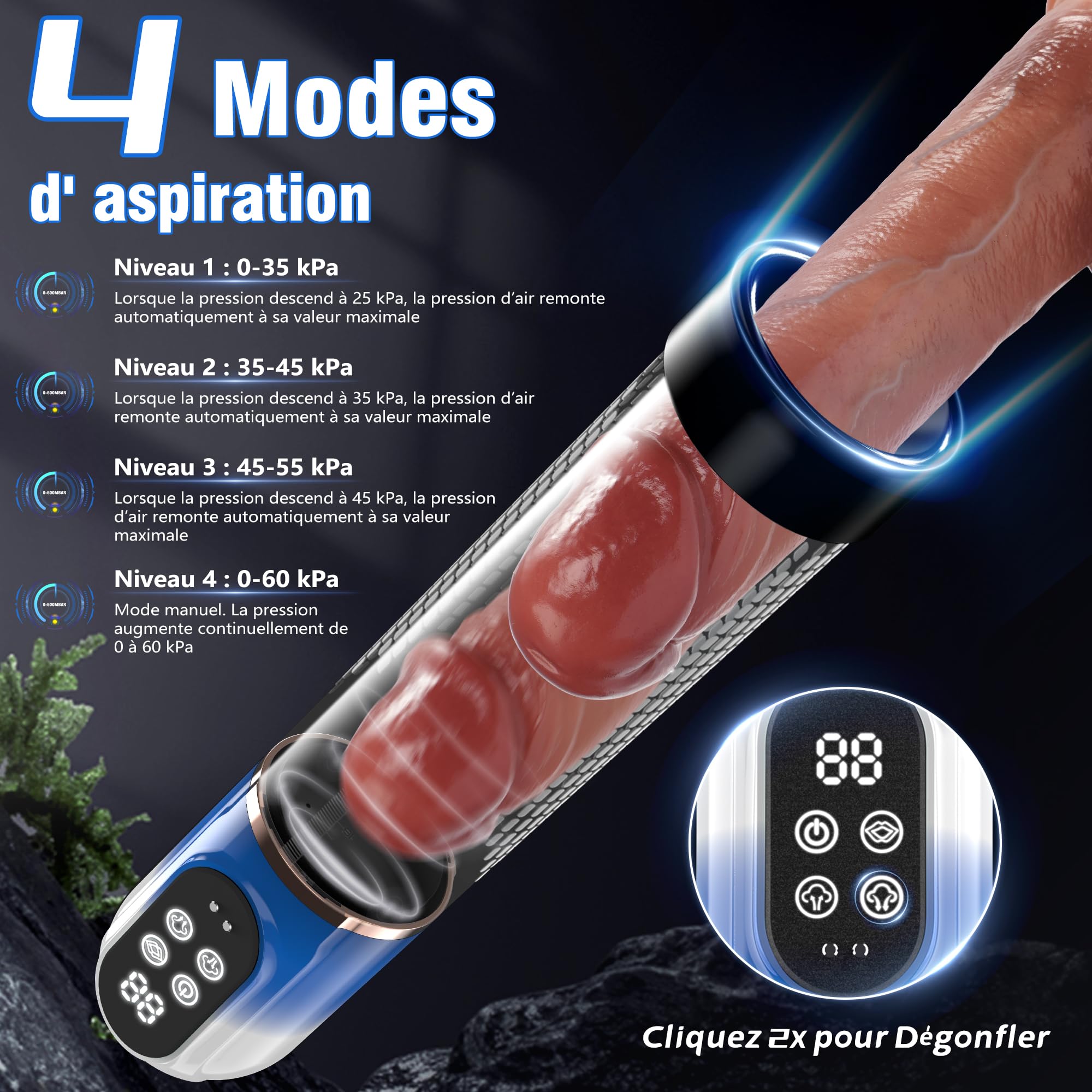 HIVEFUN Sextoyse Homme Sex Pompe a Penis, Pompes à Pénis avec 4 modes de Succion et 3 Modes D'entraînement Automatique, IPX7 Étanche Sex Toys Jouet pour Homme Pompe Penis avec Vaginette Silicone