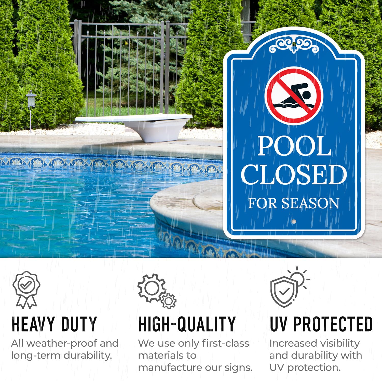 Pool Closed for Season Sign, 12x18 Inches, ACM, Fade Resistant, Made in USA by Sigo Signs