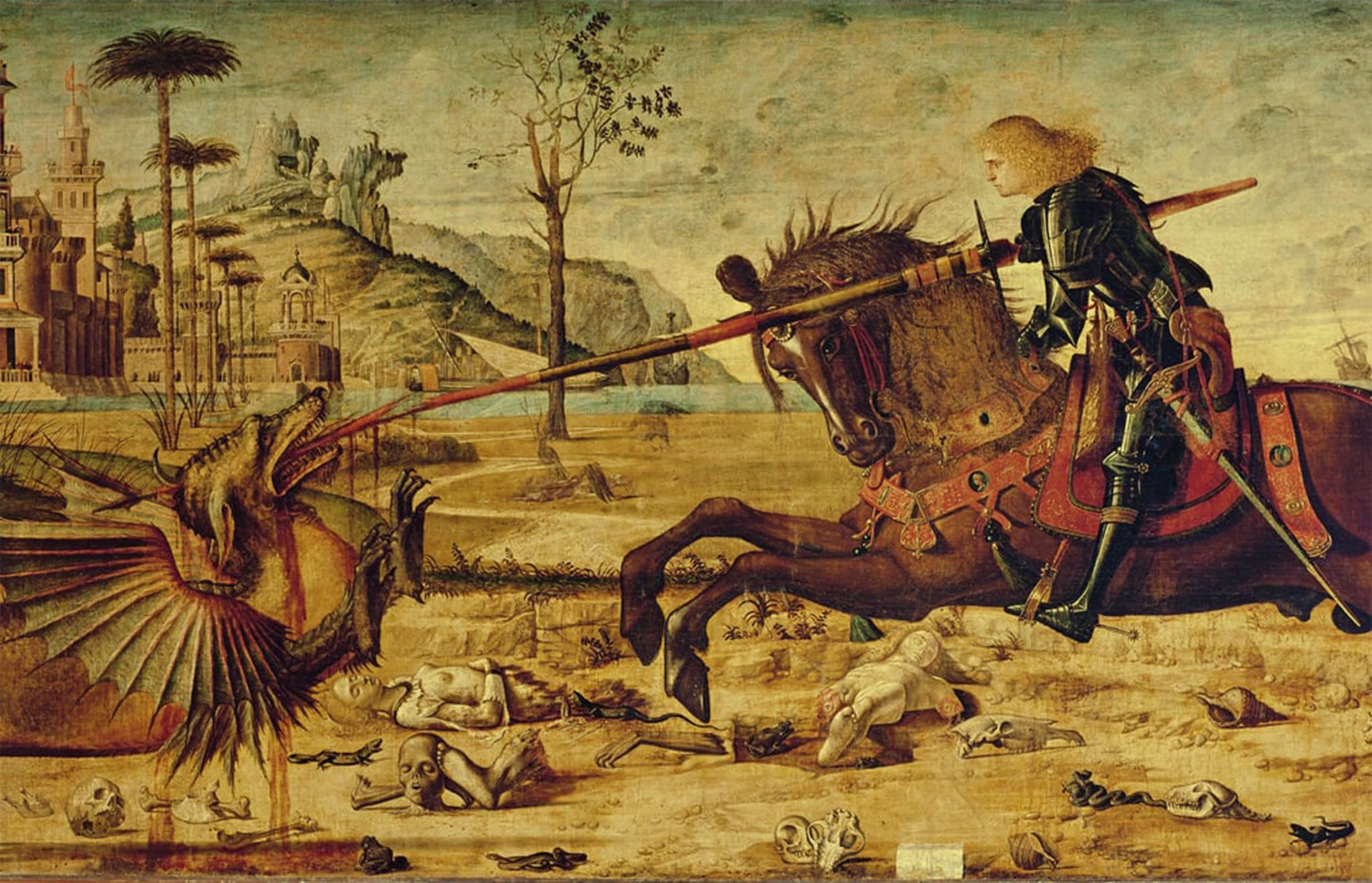 POSTERIIk Vintage Art Print Images Pictures Print St George Killing the Dragon by Vittore Carpaccio Modern Colour Posters for Office Home Decor 60x90cm