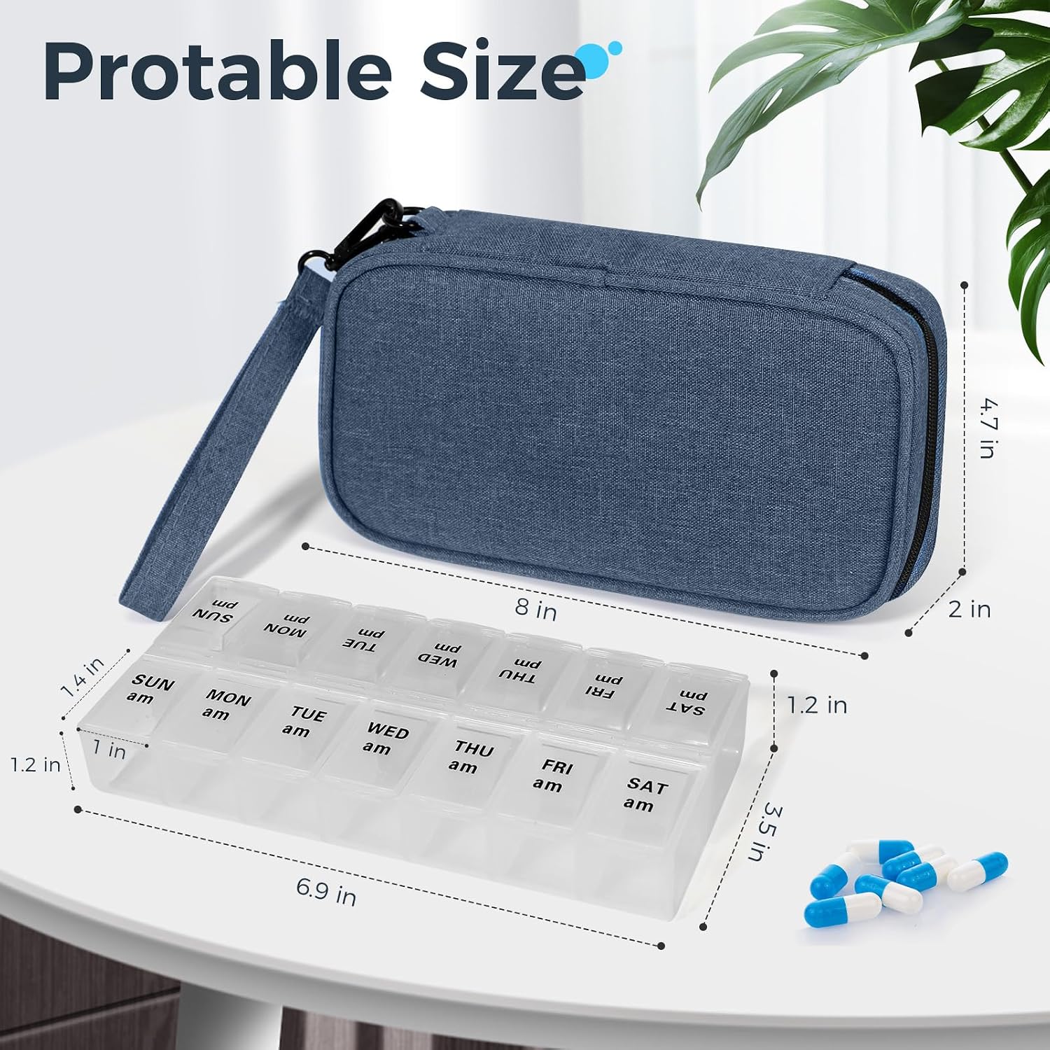 Weekly Pill Organizer 2 Times a Day, Travel Pill Box 7 Day with Large Opening, Pill Case with Handle, Pill Dispenser Medicine Organizer for Vitamins, Fish Oils, Medications, Supplements(Black, Large)