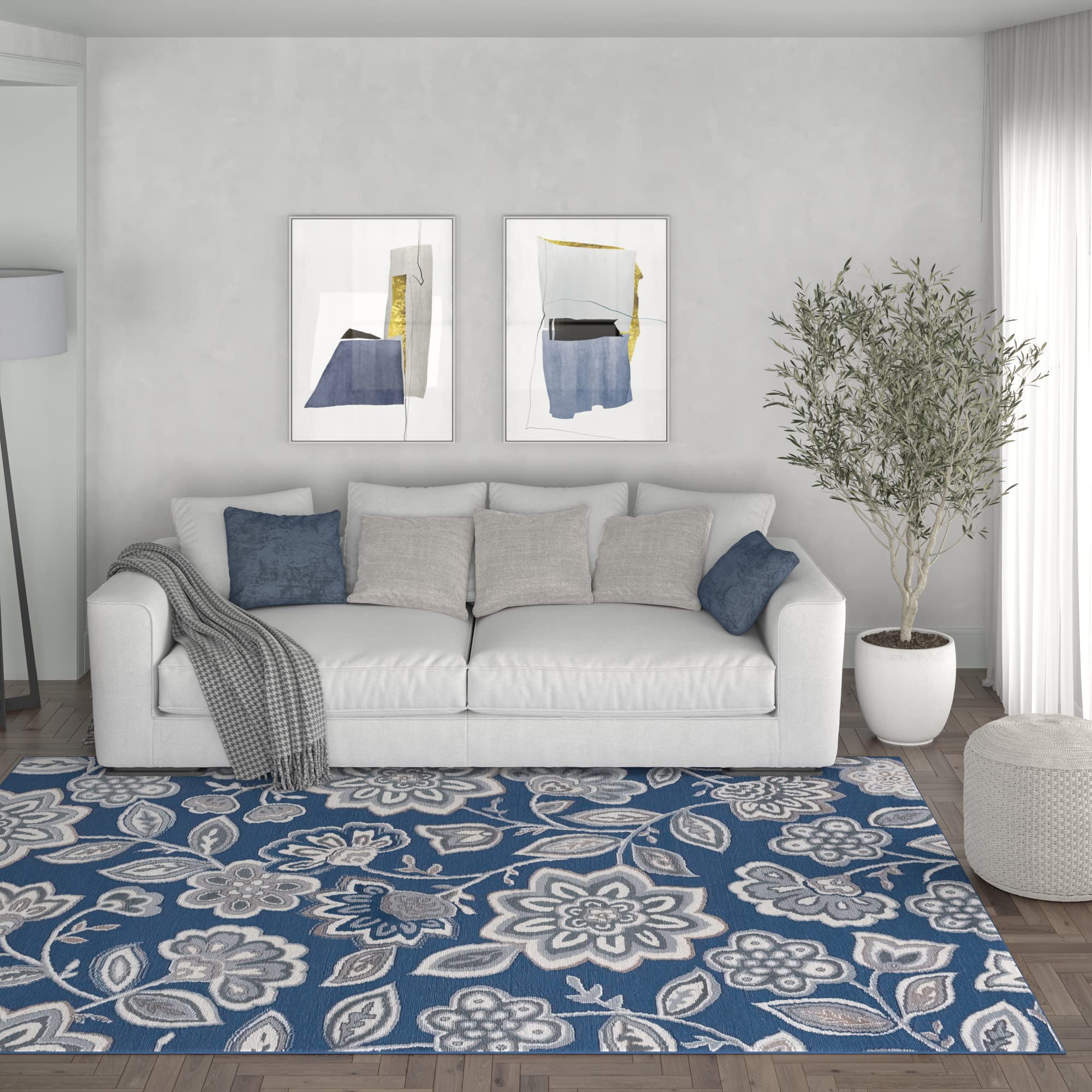 Tayse Navy Modern Large 8x10 Area Rug 8x10 - Indoor Area Rugs for Living Room - Dining Room Rug - Bedroom Rug - Kitchen Rug - Entryway Rug