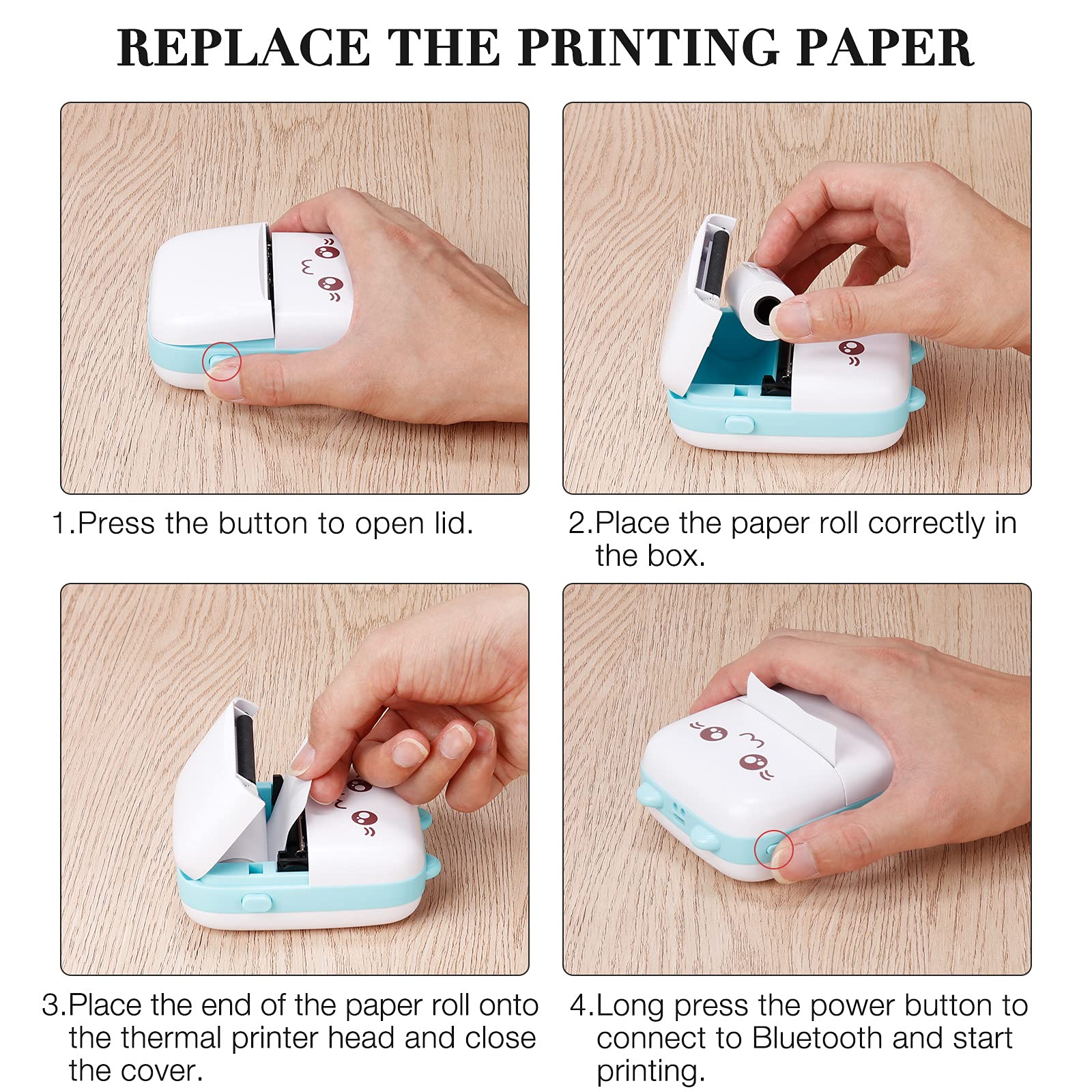 Mini Stampante Fotografica Termica Bluetooth - Senza Inchiostro, Con 13 Rotoli Carta, Colore Blu - Foto 4