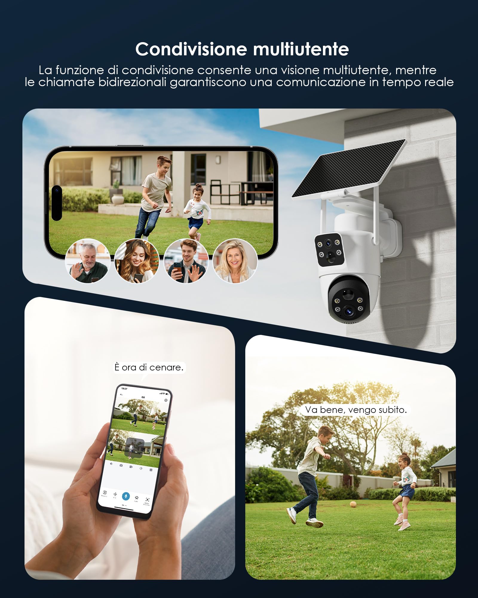 CZEview Telecamera Wi-Fi Esterno Senza Fili, 4MP Videocamera Sorveglianza con pannello solare, Doppio Obiettivo e PIR, 360° PTZ, 10000mAH Batteria, Visione Notturna A Colori, Audio Bidirezionale