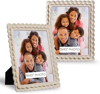 Sheffield Home Ruffle Edge Resin Picture Frame Set, Decorative Scalloped Photo Frame for Tabletop Display, 8x10, Ivory