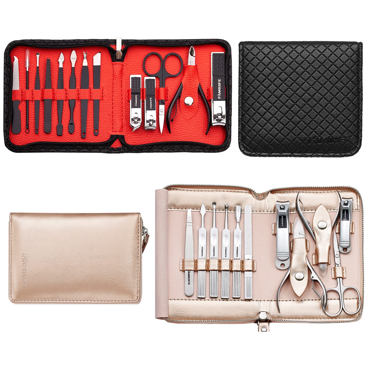 FAMILIFE Manicure Set Professional Manicure Kit 11 in 1 Gift Set for Women and Men Nail Kit and Nail Clippers 13PCS Nail Kit Nail Cutter Men Grooming Kit Pedicure Set Professional Manicure Set Steel