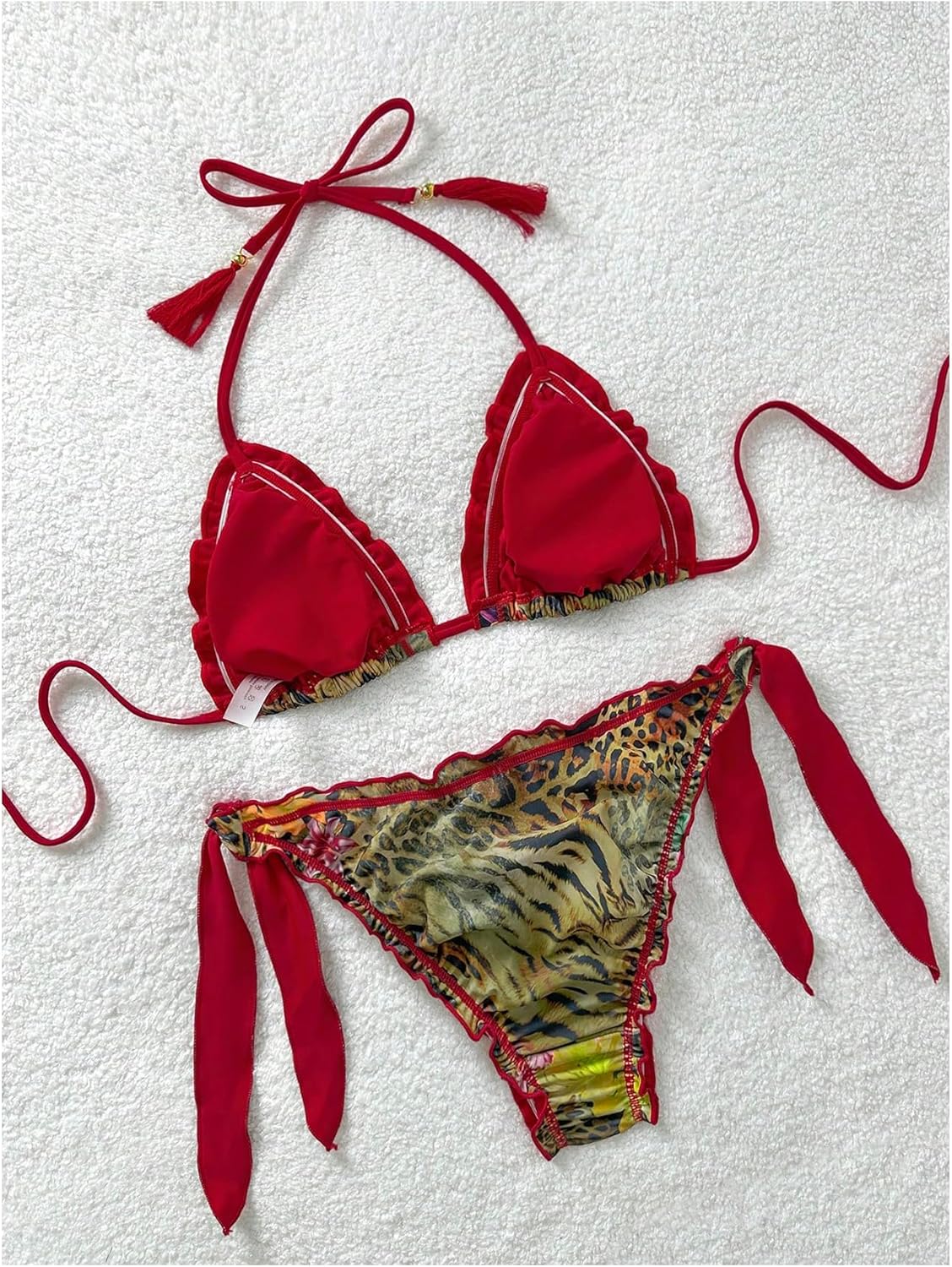 SOLY HUX Women's Floral Leopard Swimsuit Halter Triangle Tie Side String Bikini Set Two Piece Bathing Suit Beach Wear