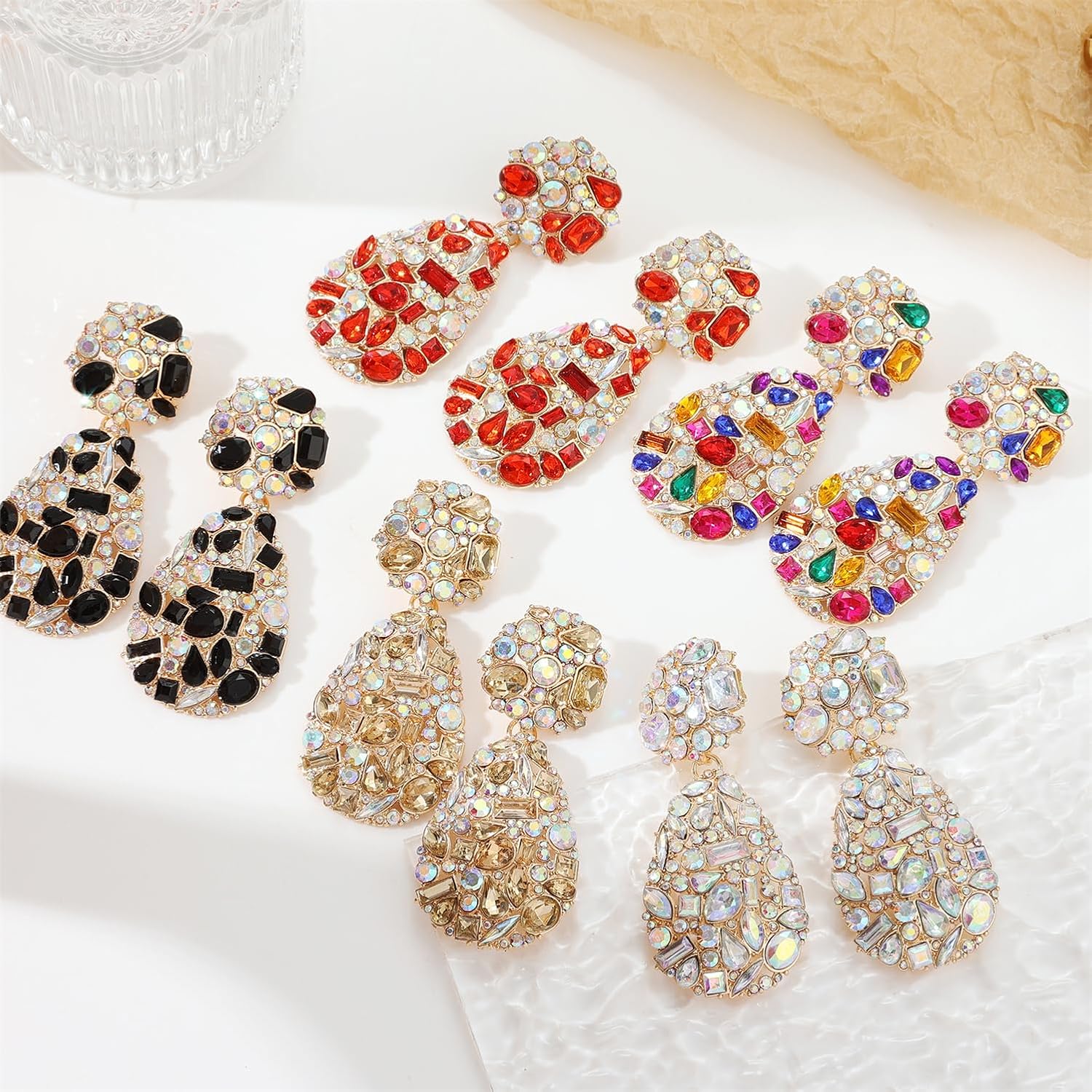 ATIMIGO Rhinestone Teardrop Dangle Earrings Trendy Crystal Drop Statement Earrings hypoallergenic Chandelier Fashion Earrings for Women - Image 7