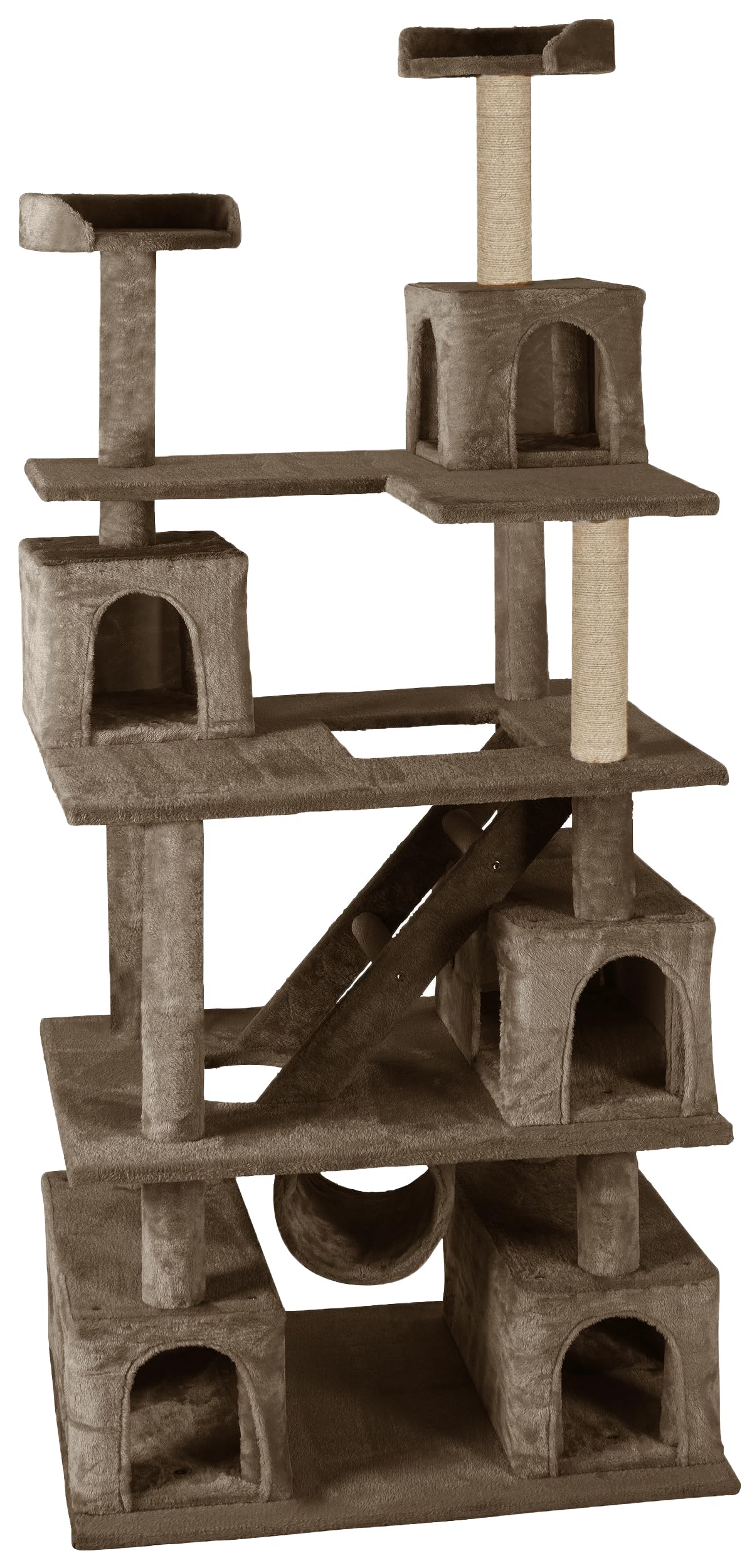 FURRLOVERS Multilevel Fur Fabric Cat Tree - Ladder | Hanging Ball | Tunnel | Multiple Condos | Jute Rope Scratching Posts | for Adult Cats & Kittens (32 x 19 x 85 Inches) (Brown - FURR-94) (B0D37FD99W) Amazon Price History, Amazon Price Tracker