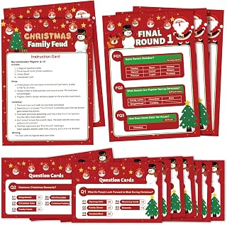 Biswiter Christmas Friendly Feud Quiz, Funny Christmas Family feud Game for Adults, Feu d Trivia Quiz Holiday Games for Groups, Christma s Party Games Winter Party Supplies Family Activity