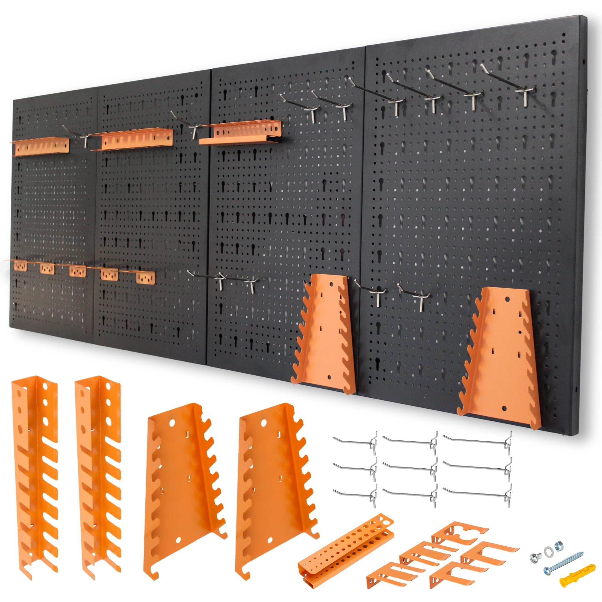 METALLMOBELL - Organizador Herramientas Pared 160x60x2cm, 4 Panel Perforado 40x60x2cm, Ganchos y Soportes, Panel Herramientas Pared, Chapa Perforada, Organizador Pared, Organizador Tornillos -HPTH001