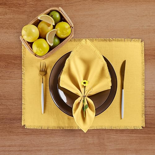 Miniatura 8 de Solino Home Servilletas de tela de lino con flecos, juego de 4 servilletas de cena de 20 x 20 pulgadas, 100% lino puro, servilletas de tela vintage