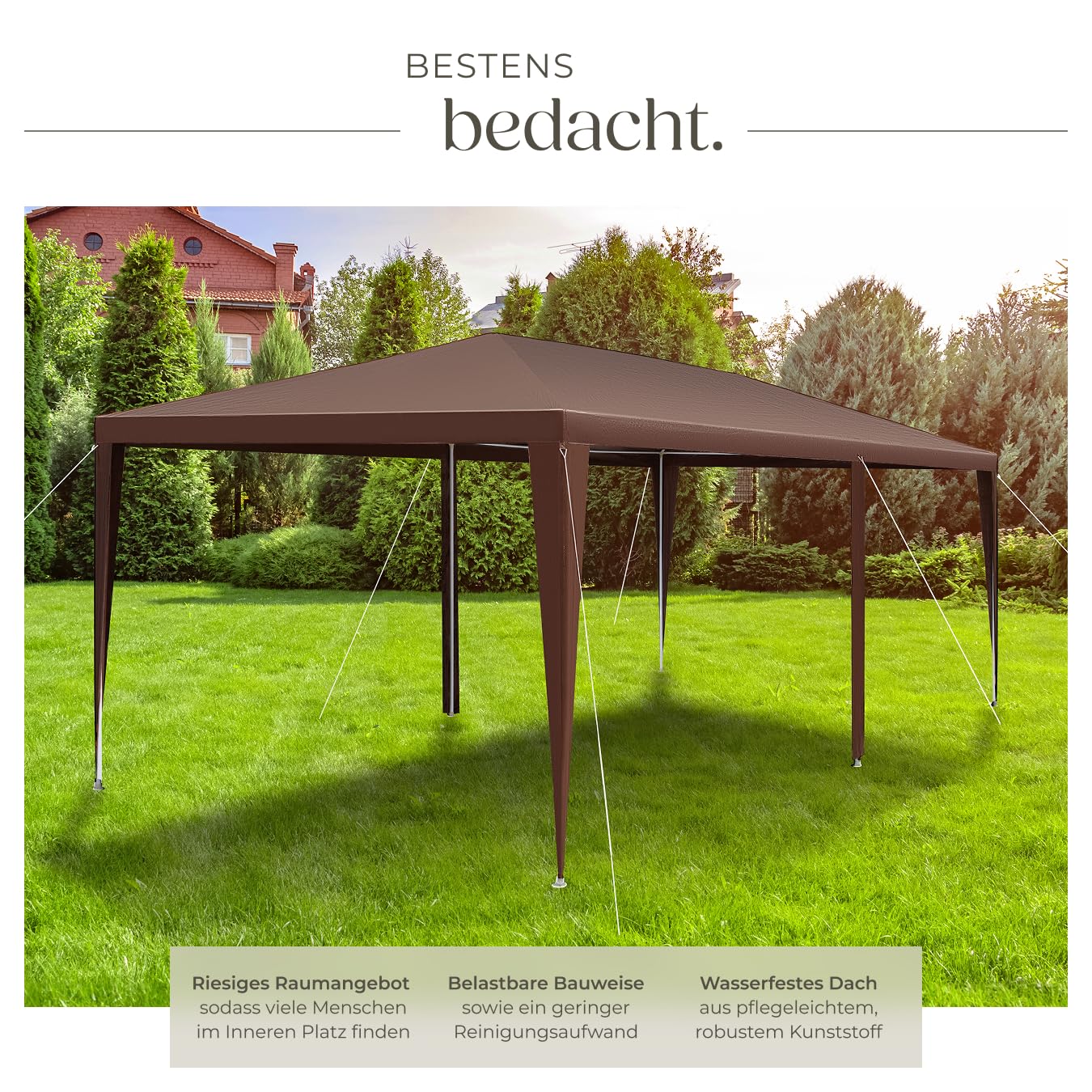 tectake® Garten oder Festival Pavillon, Zelt, Almchalet 3D Design, mit 6 Seitenteile, Partyzelt für Terrasse, Unterstand für Gartenmöbel, Event Shelter, Verkaufsstand (3x6 m)