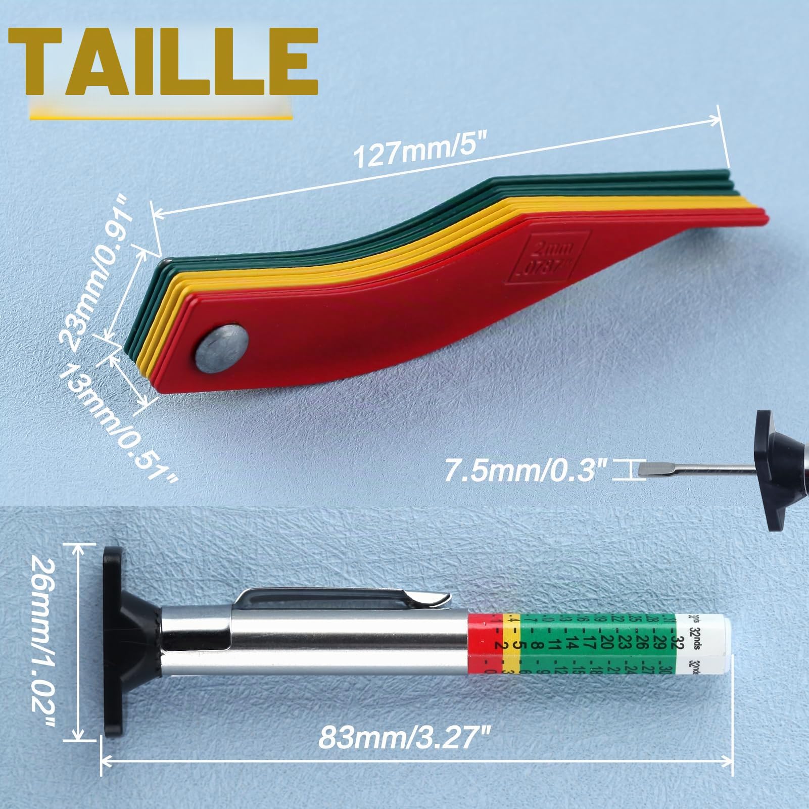 SPEEDWOX Lot de 8 jauges d'épaisseur de garniture de frein SAE et métriques pour voiture, camion et bus - Code couleur - 2 mm à 12 mm