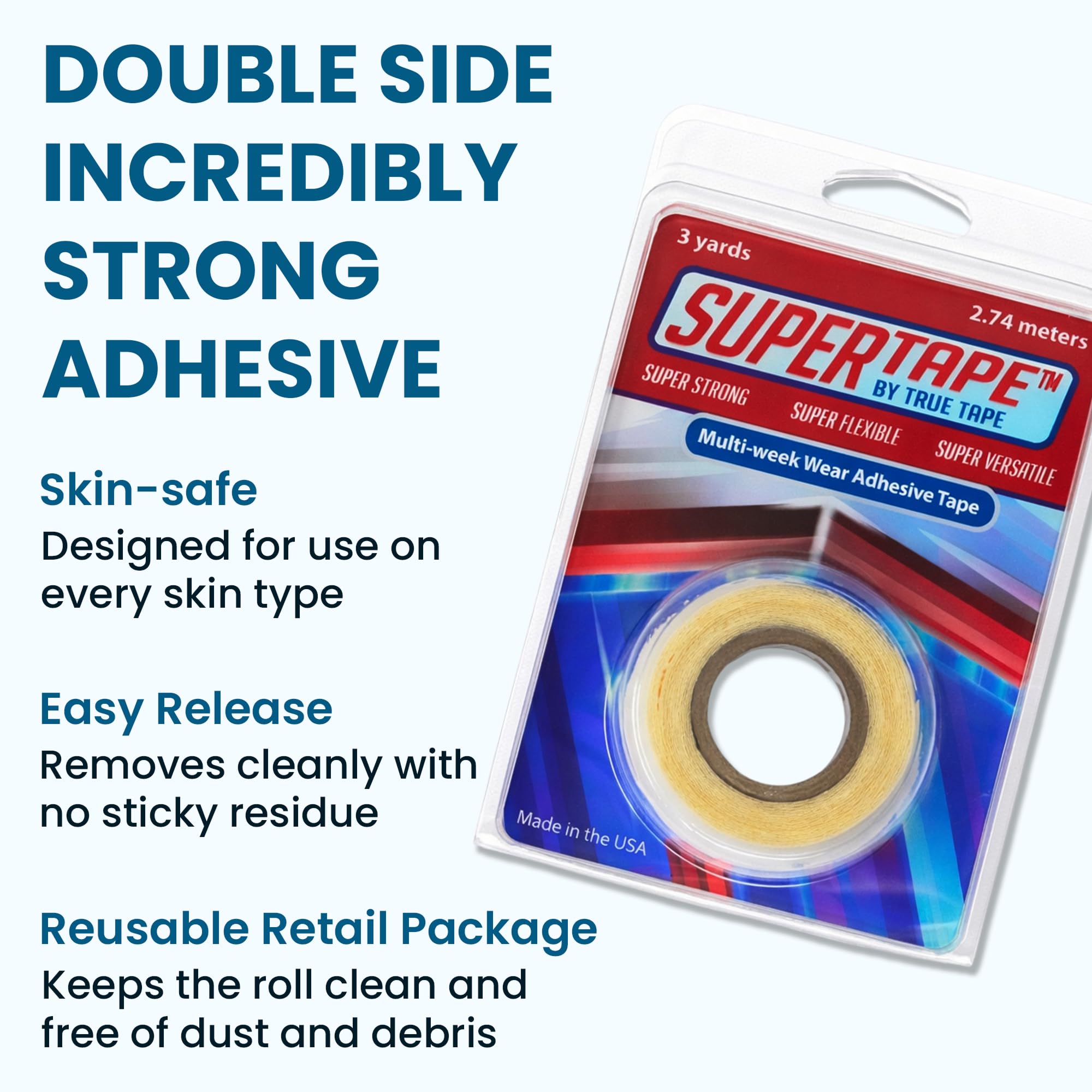 SuperTape - Nastro biadesivo da 1,9 cm di larghezza x 274,3 cm di lunghezza, con custodia in plastica