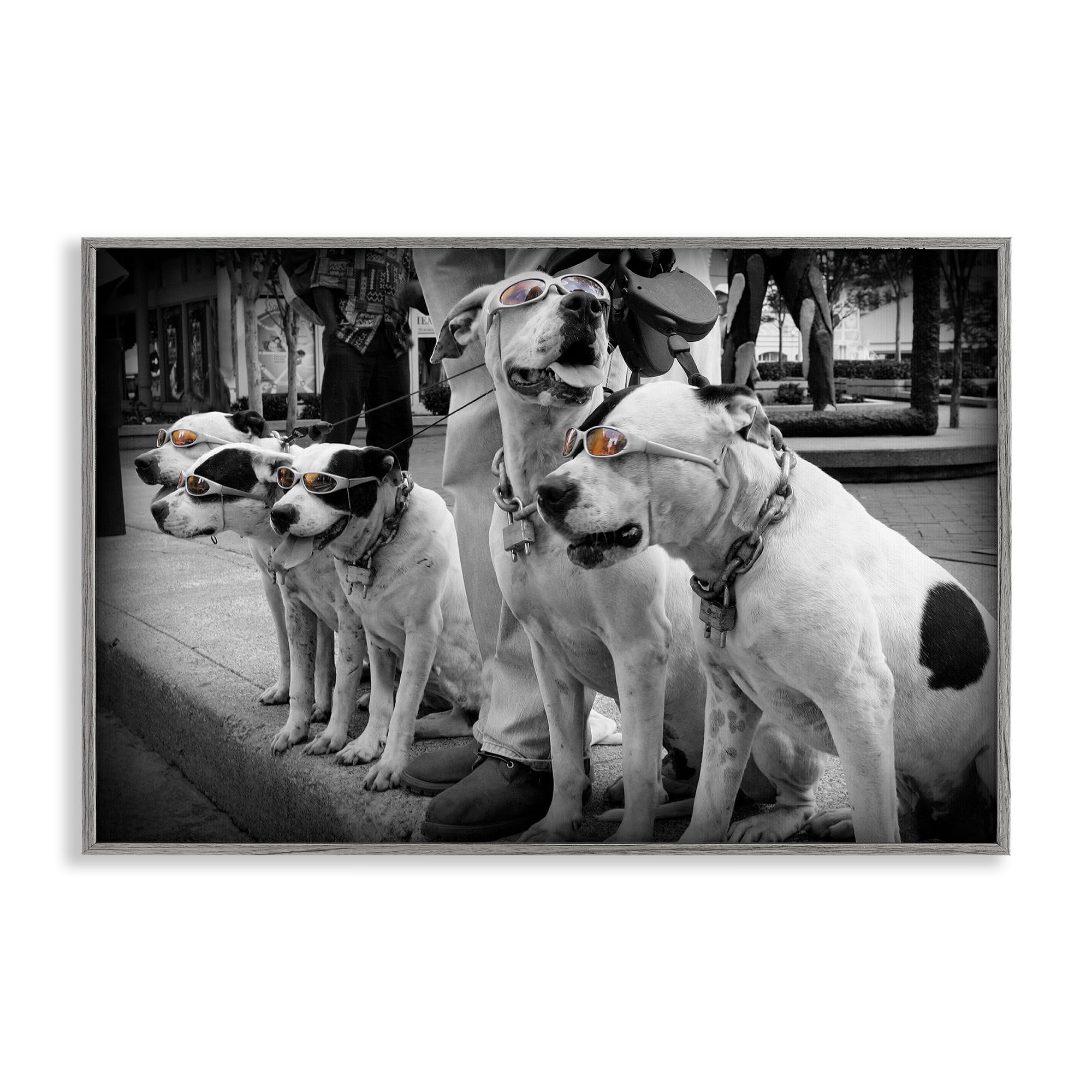 Stupell Industries Farmhouse Gray (Textured) Afternoon Stroll Pups Street Style, 20 X 30 Inch Framed Giclée Print