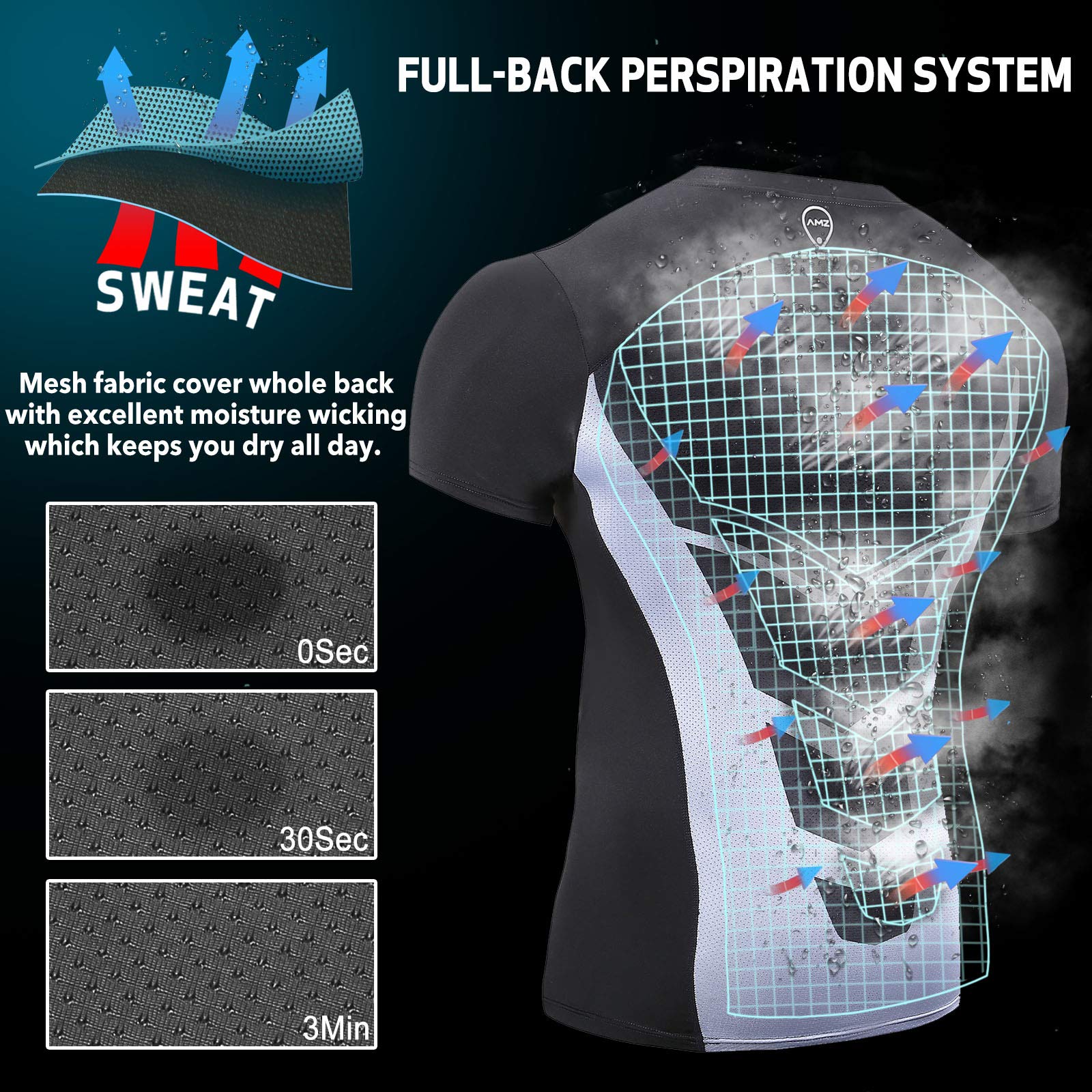 AMZSPORT Camiseta De Manga Corta de Compresión Ropa Deportiva Base Layer para Correr