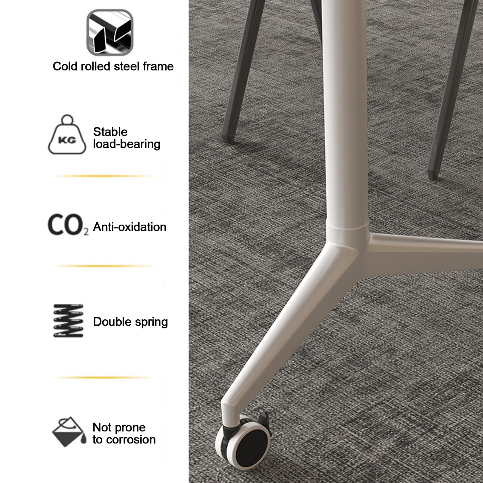 Klappbarer Konferenztisch mit Rollen, 120 x 60 x 75 cm, tragbarer Büro-Trainingstisch, ideal für Konferenzräume und Klassenzimmer, 1 Stück, Weiß