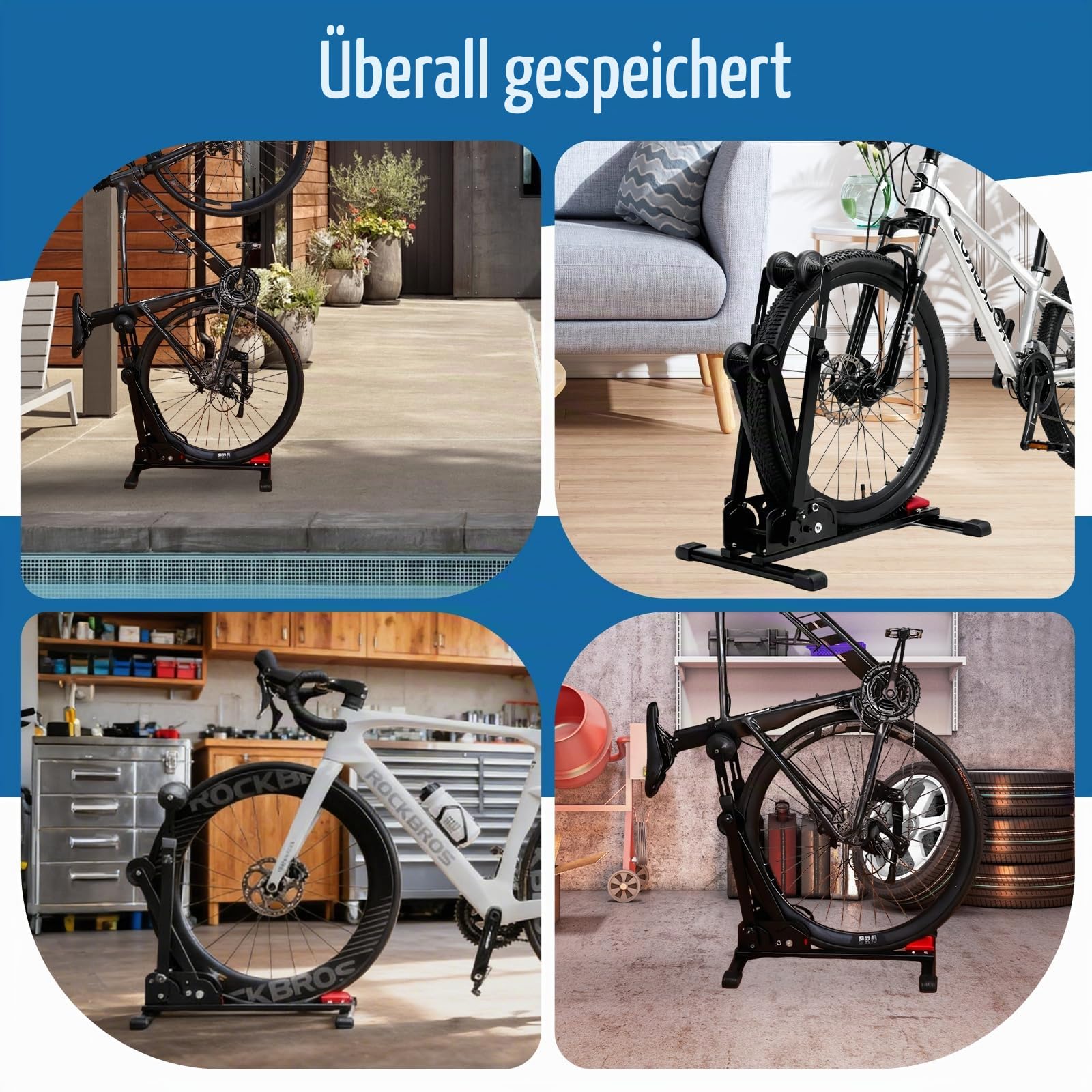 Fahrradständer Boden, Professional Fahrradständer Mountainbike für 24-29 Zoll Mountainbike E-bike Rennrad MBT, Faltbar Rennrad Ständer für Zuhause Garage Garten