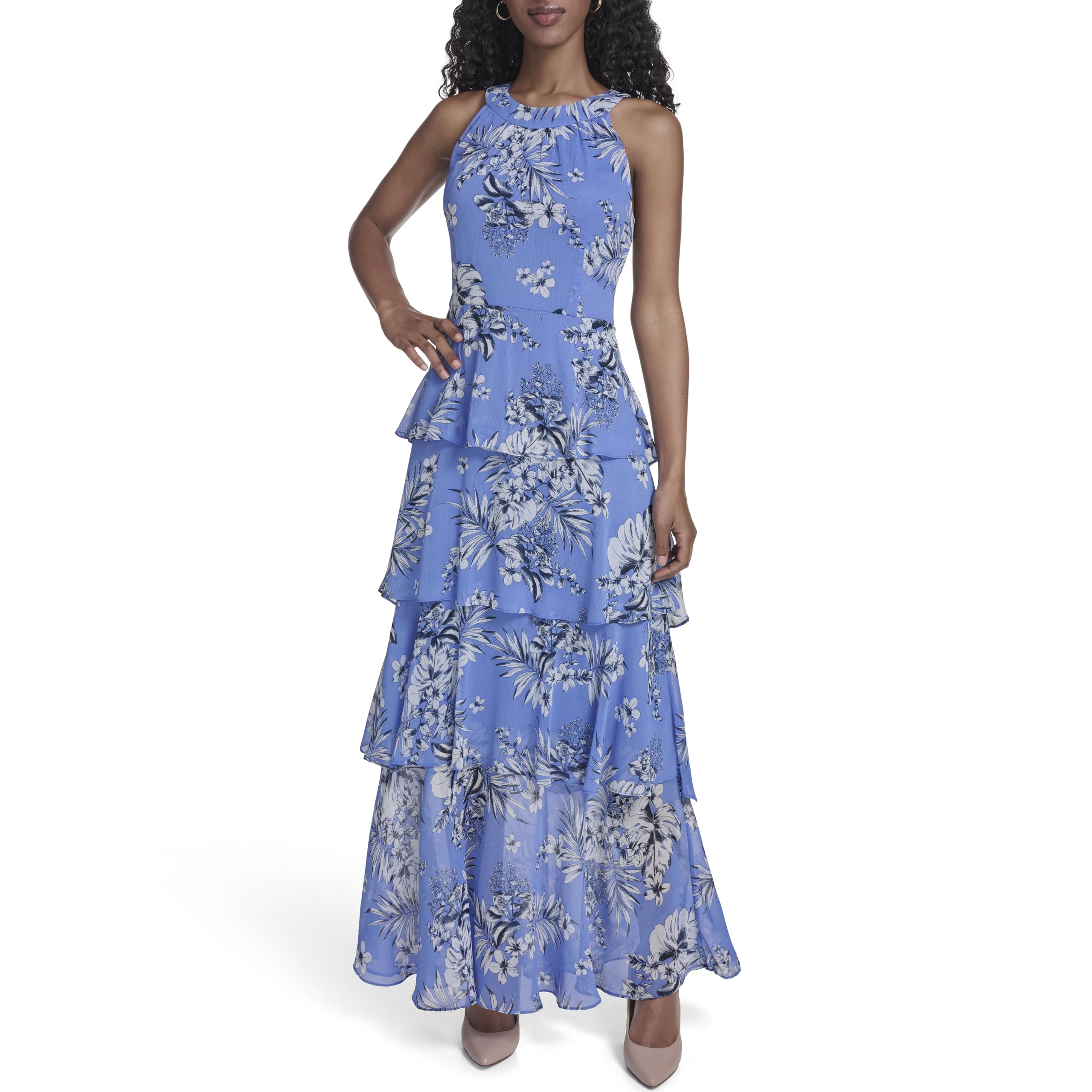 Tommy Hilfiger Women's Sleeveless Halter Neck Tiered Skirt Maxi Dress