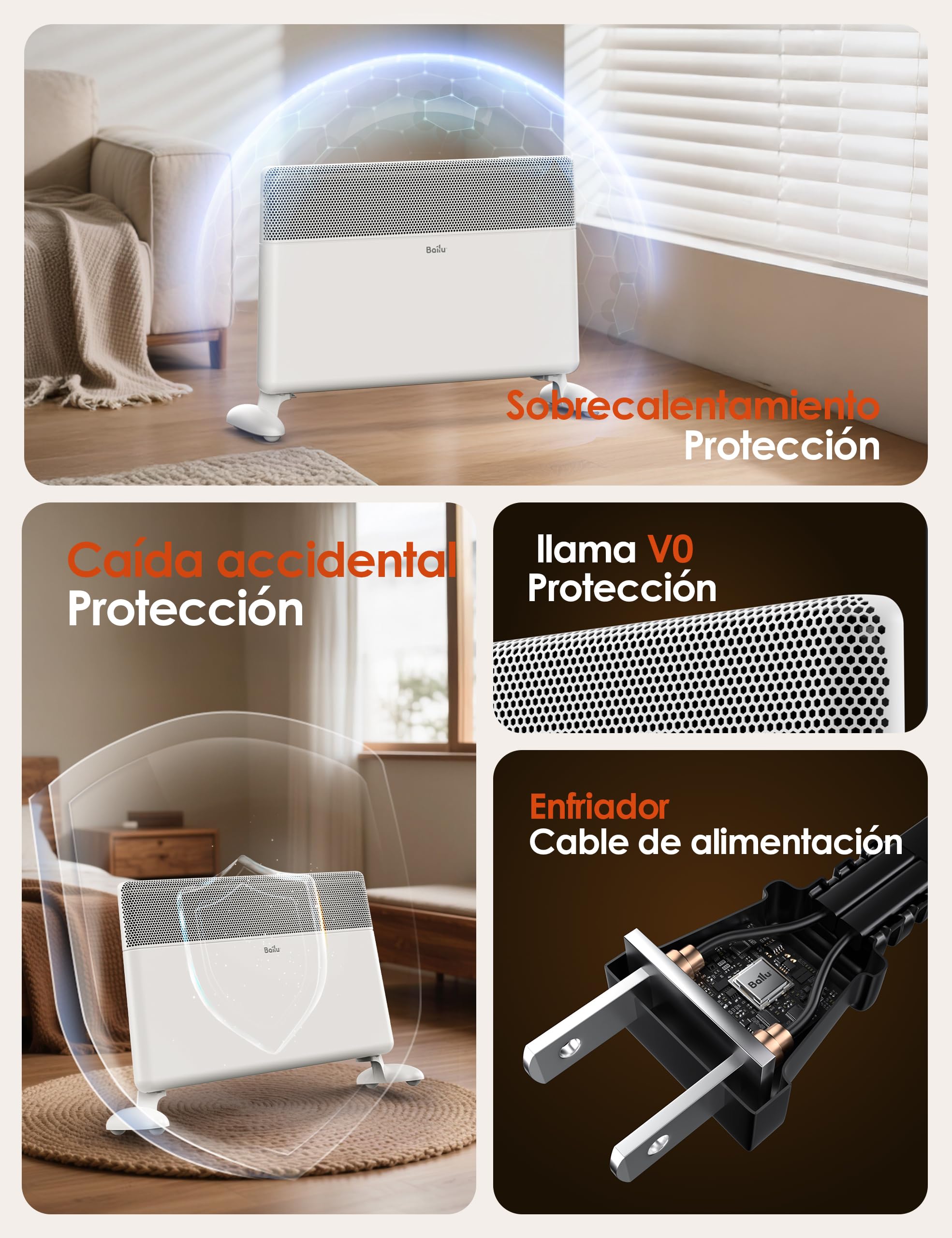 Ballu Radiador Eléctrico Bajo Consumo 2000W, Convector Eléctrico WiFi con App, Pantalla Táctil, Calefacción Eléctrica con Google Home y Alexa, Instalación Pared o Suelo, Mando a Distancia,Blanco