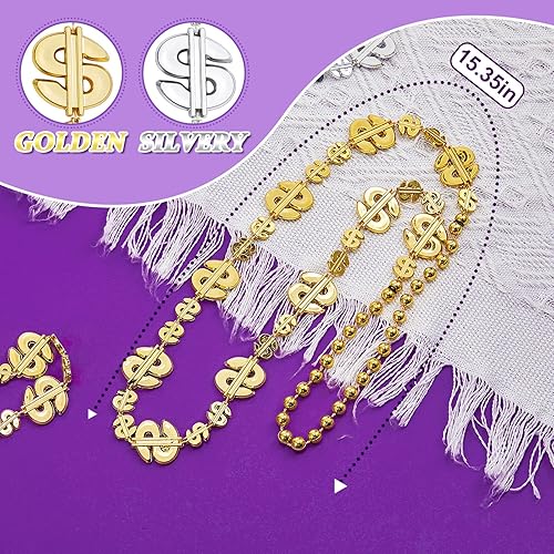Miniatura 2 de 24 collares de mini signo de dólar de plata y oro, collares de cuentas de hip hop, decoraciones de fiesta de dinero falso, cadena de oro de plástico