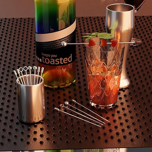 Miniatura 6 de Juego de 20 palillos de cóctel de metal de 4.3 pulgadas + kit de soporte, palillos de cóctel de acero inoxidable 304, brochetas de cóctel