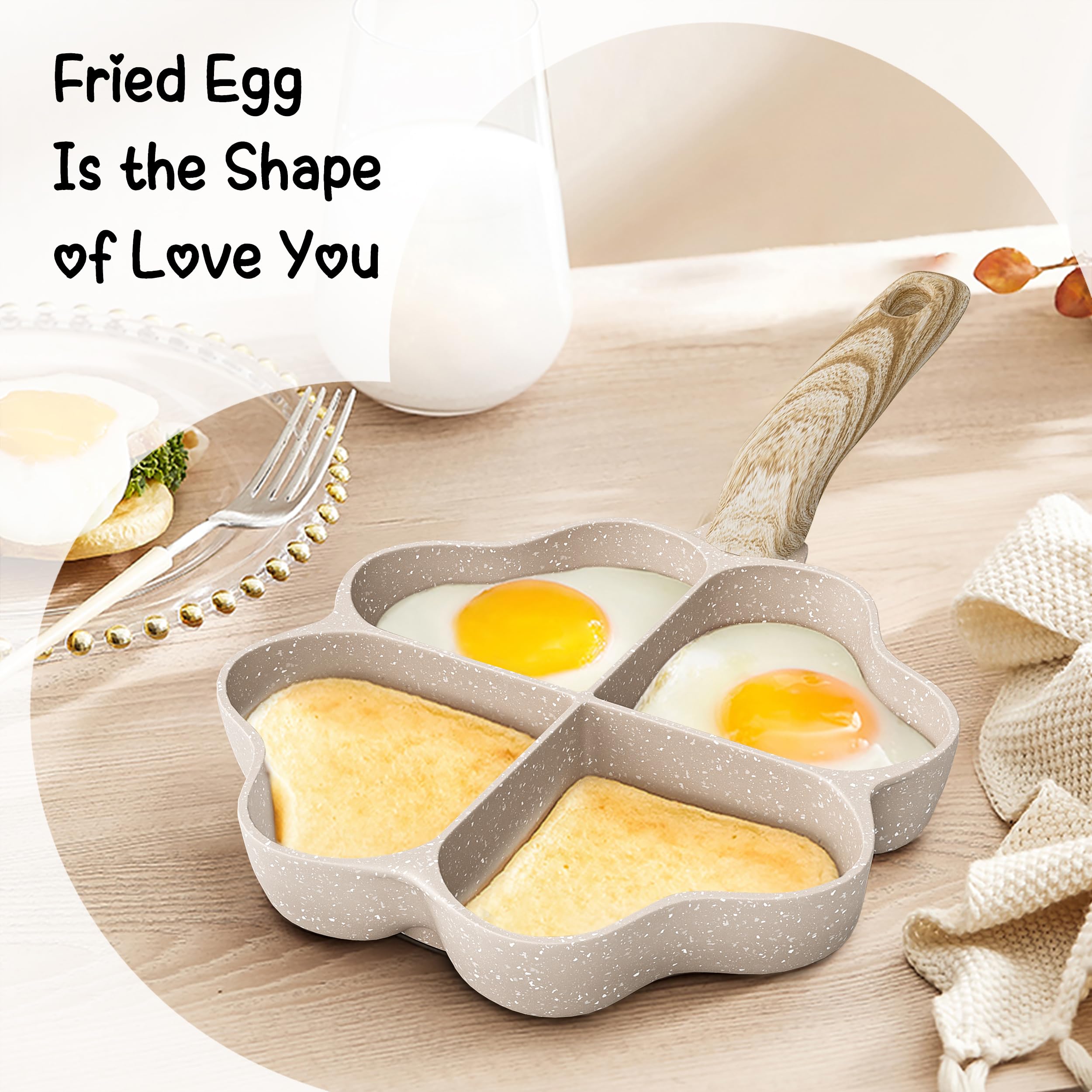 RIOVARM A 4 fori A forma di cuore Padella per uova Antiaderente In granito Padelle piccole Induzione Padella Creativo Carino Padella per frittata senza PFOA Sana Pancake Padella per la colazione - 4