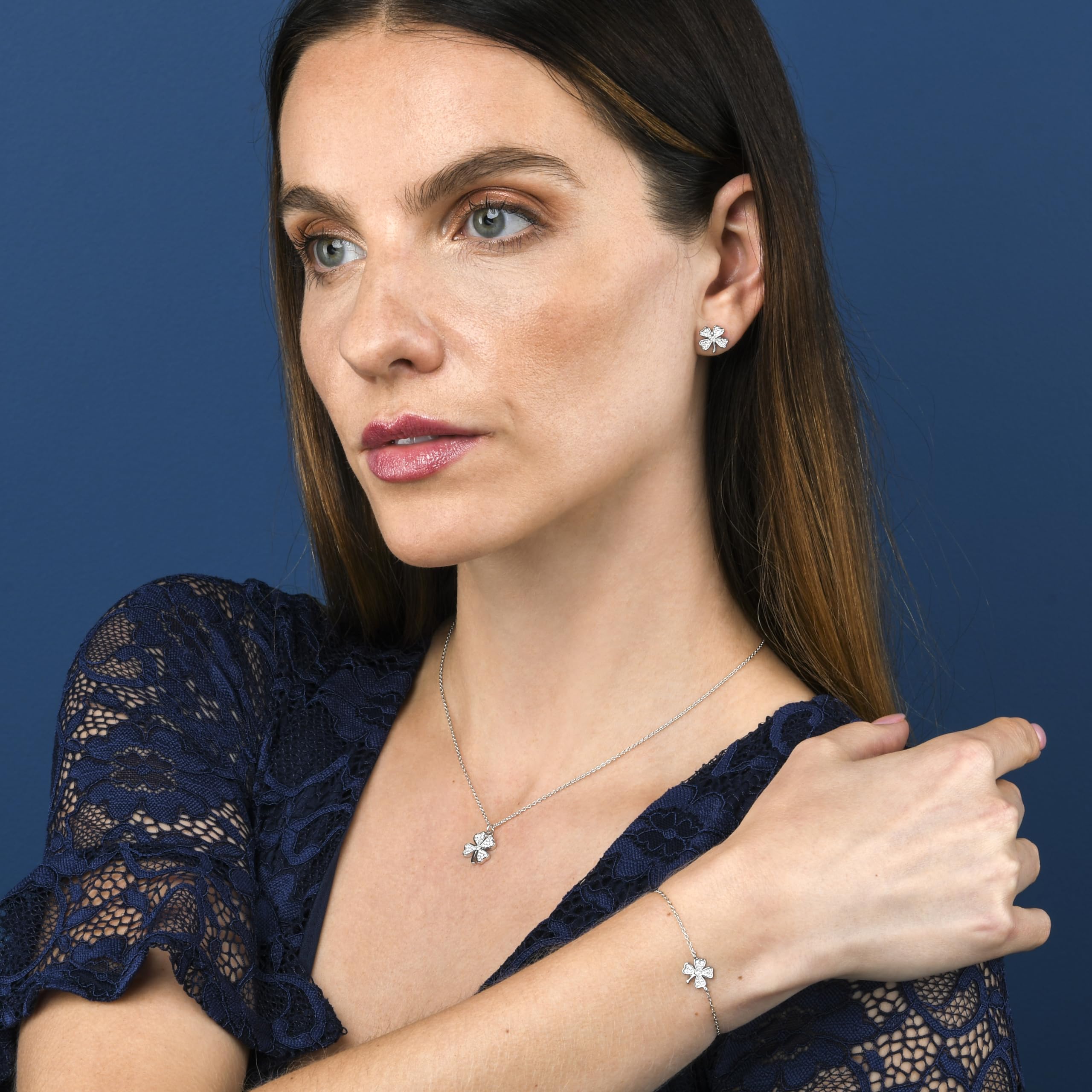 Diamond Treats Bracciale da donna in argento 925 con quadrifoglio a 4 foglie, bracciale a quadrifoglio per donna e ragazza, bracciale da donna argento, oro giallo o oro rosa