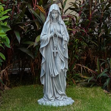 VChymm Virgin Mary Praying Statue 31.49 Inch Tall Outdoor Garden Religious Garden Outdoor Yard Patio Deck Home Entryway Hallway Sculpture Magnesium Oxide Stone Grey Virgin