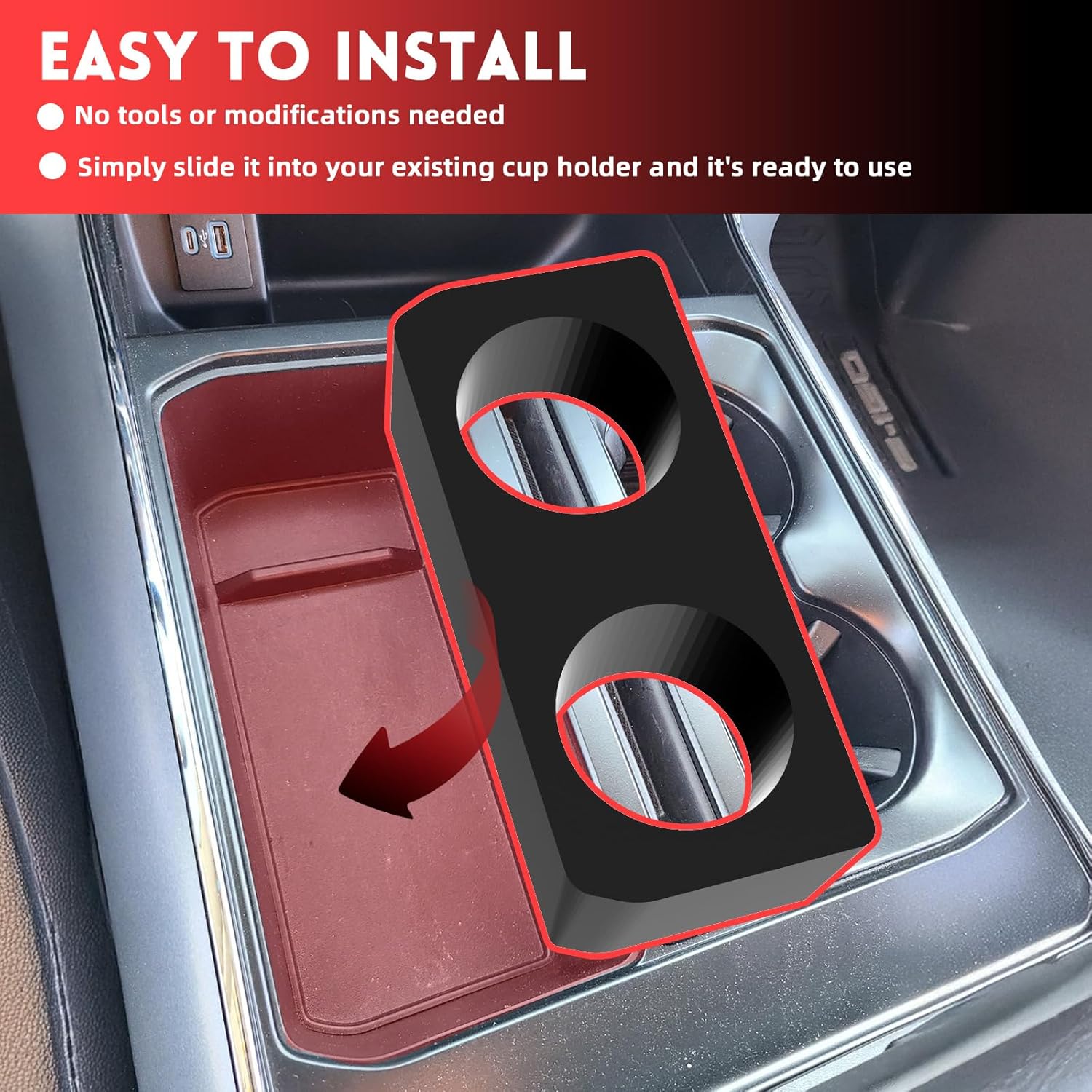 Console Cup Holder Insert for Ford F150 (2021-2024, Gen 14), Suitable for Driver's Side Cup Holder, Compatible with Yeti, Stanley or Other tumblers