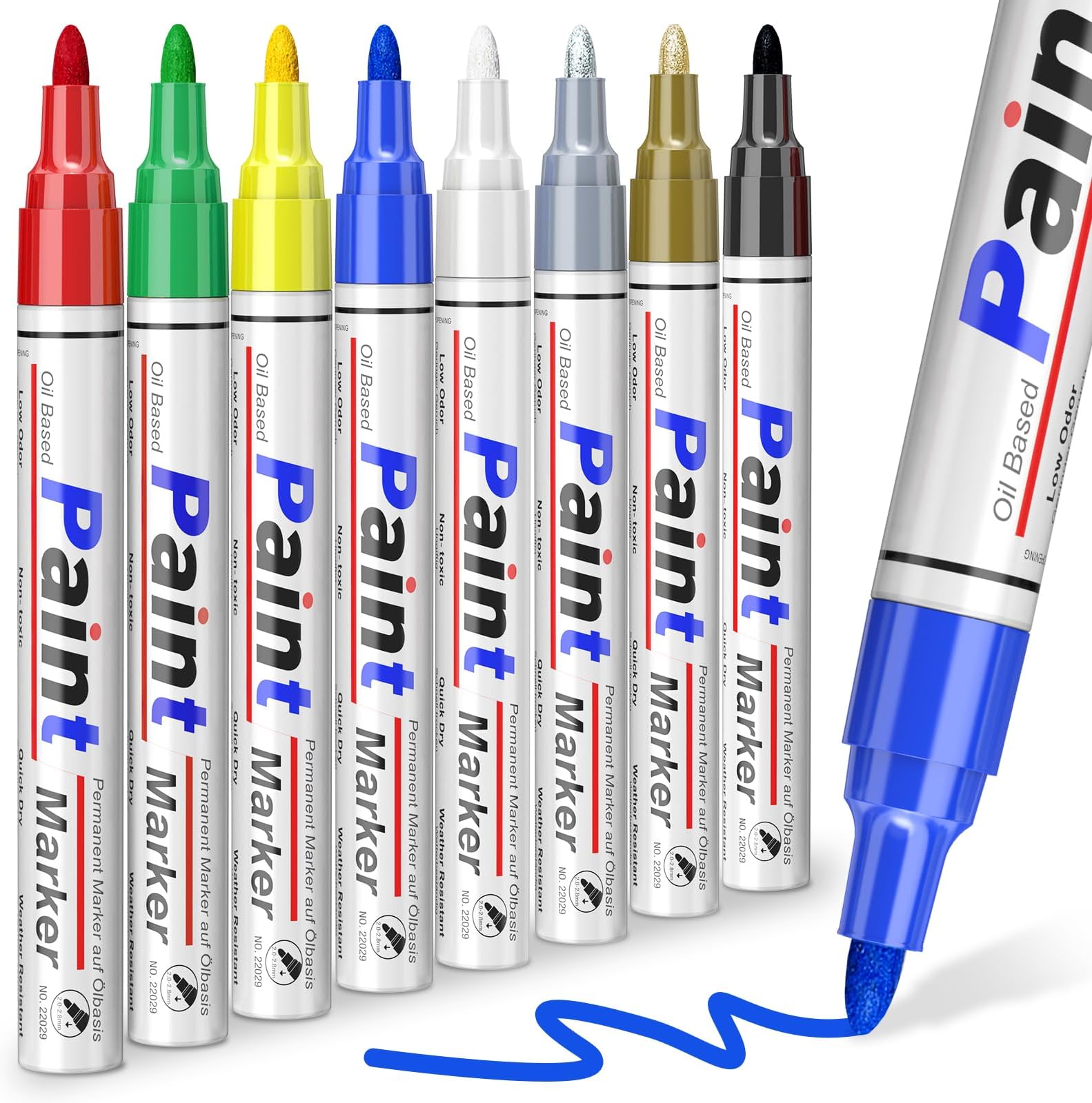 ANYUKE 8 Colors Paint Pens, Strong Coverage Paint Markers, Oil-Based Waterproof Paint Permanent Marker Pens for Rock painting, Metallic, Plastic, Fabric, Canvas, Wood, Glass, DIY Craft Paint Set